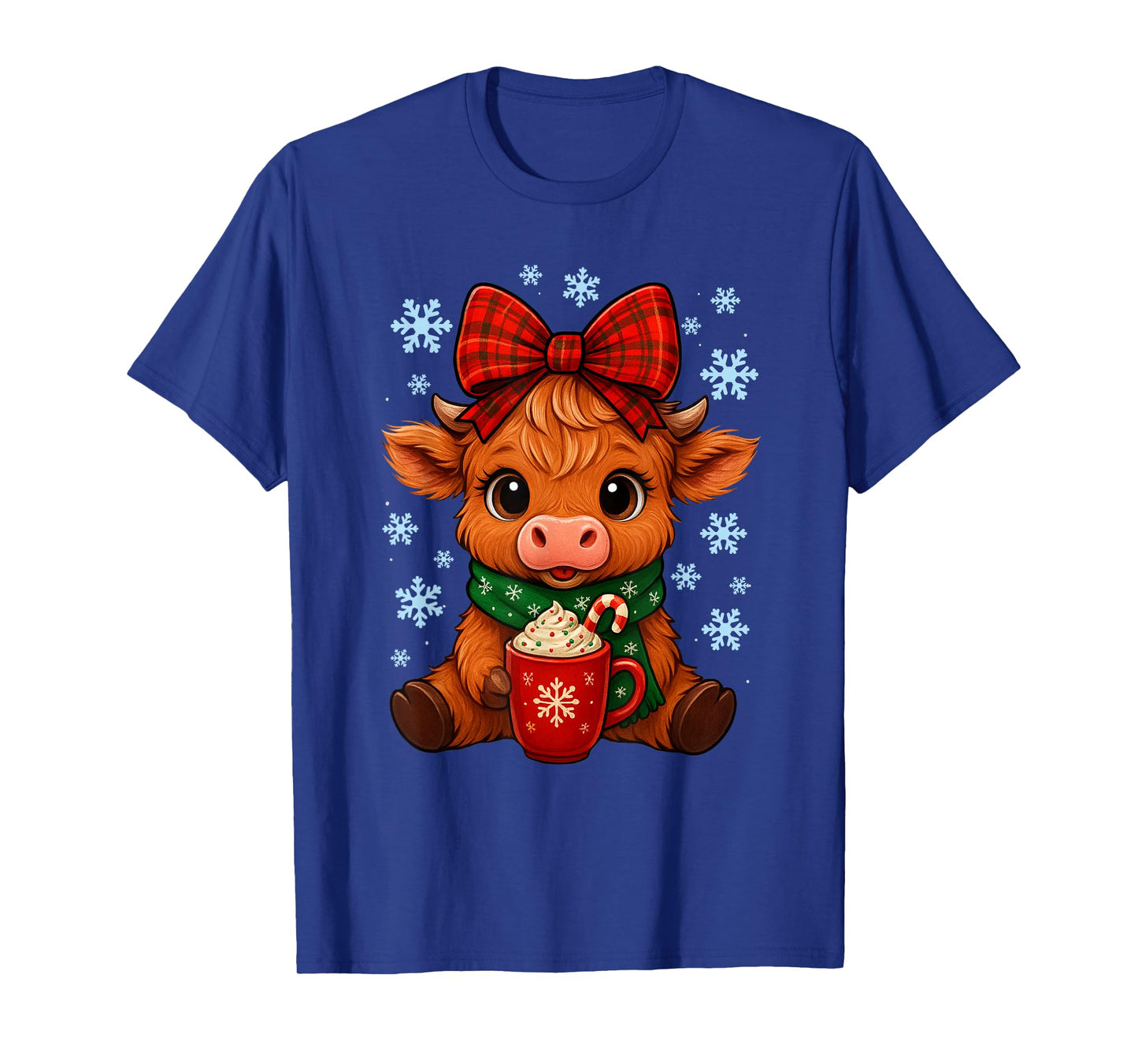 Coquette Bow Highland Cow Christmas Holiday Snowflake Squad T-Shirt