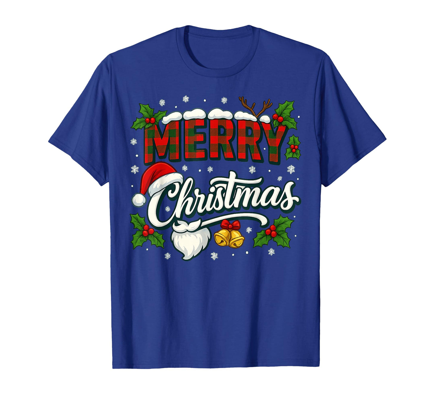 Merry Christmas Buffalo Plaid Red Santa Hat Xmas Pajamas T-Shirt