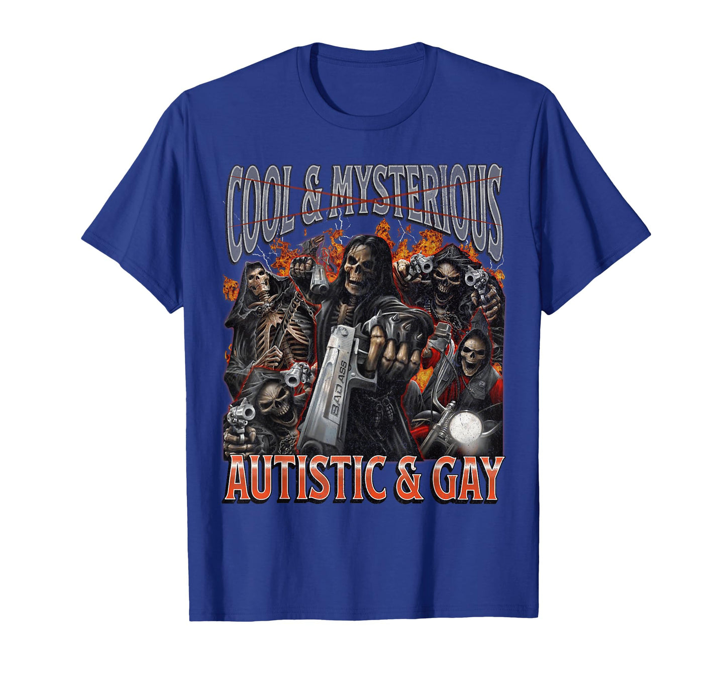 Autistic and Gay Funny Hard Skeleton Meme Graphic Bootleg T-Shirt