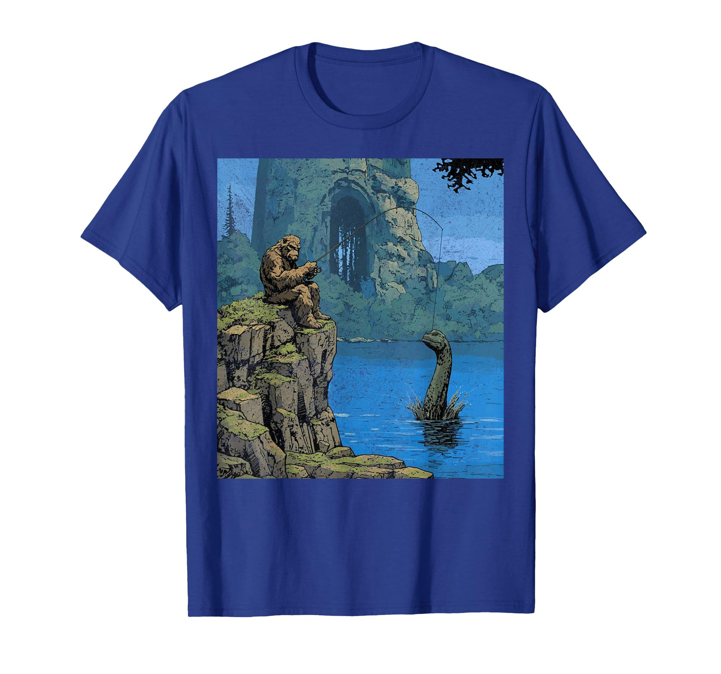 Bigfoot Sasquatch Fishes for The Loch Ness Monster Funny T-Shirt