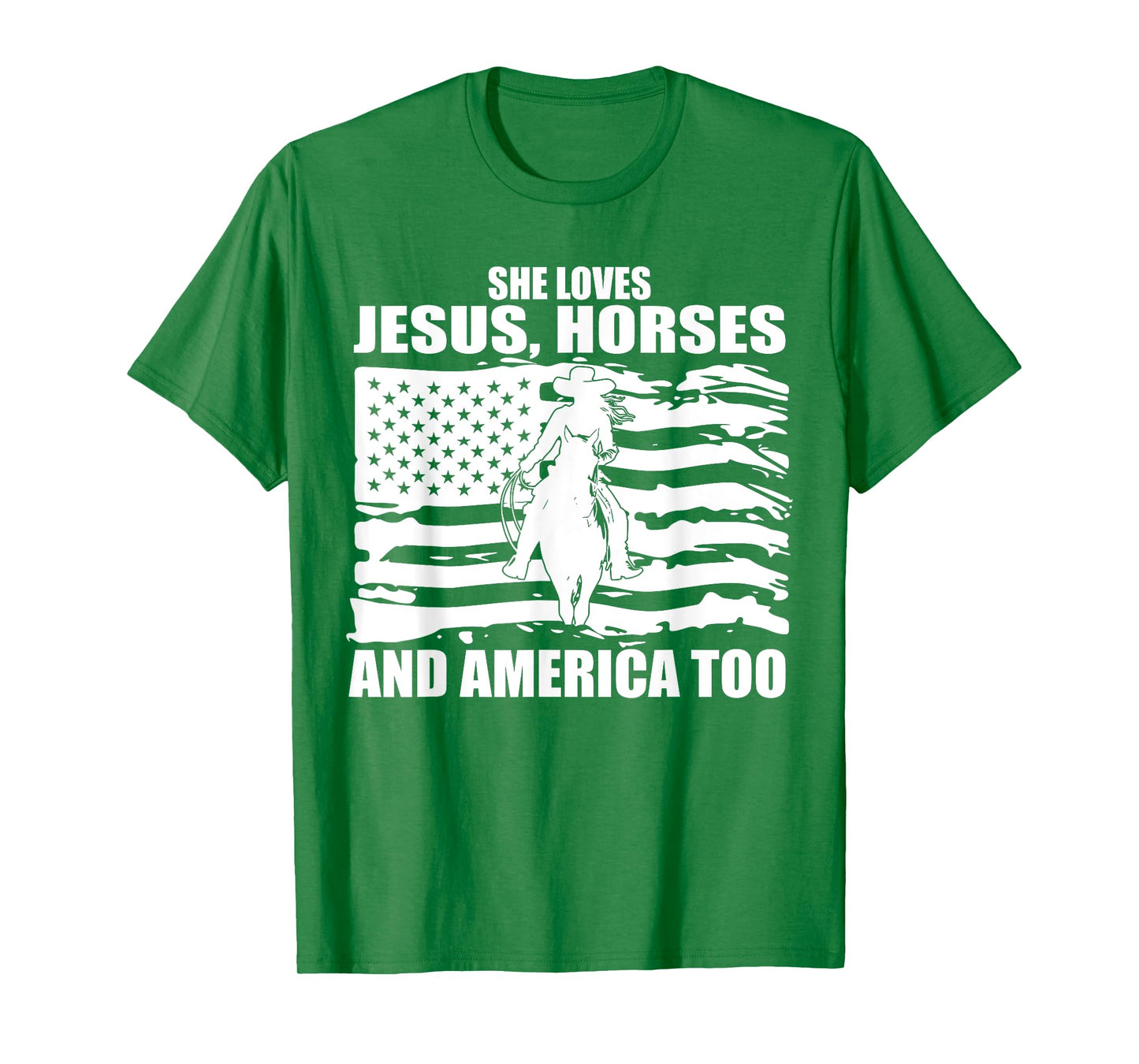 She Loves Jesus Horses And America Too Horseback Riding T-Shirt
