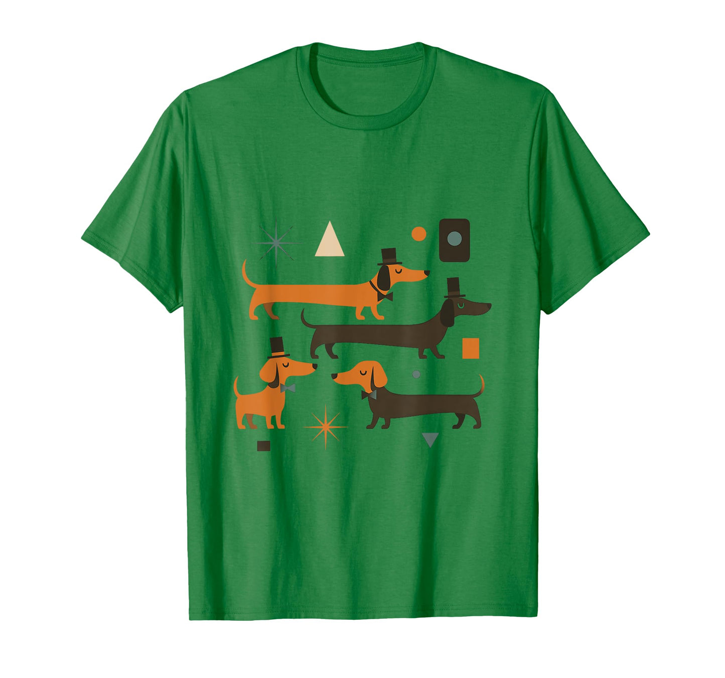 Retro Mid Century Dachshunds in Hats Bowties Dog Art T-Shirt