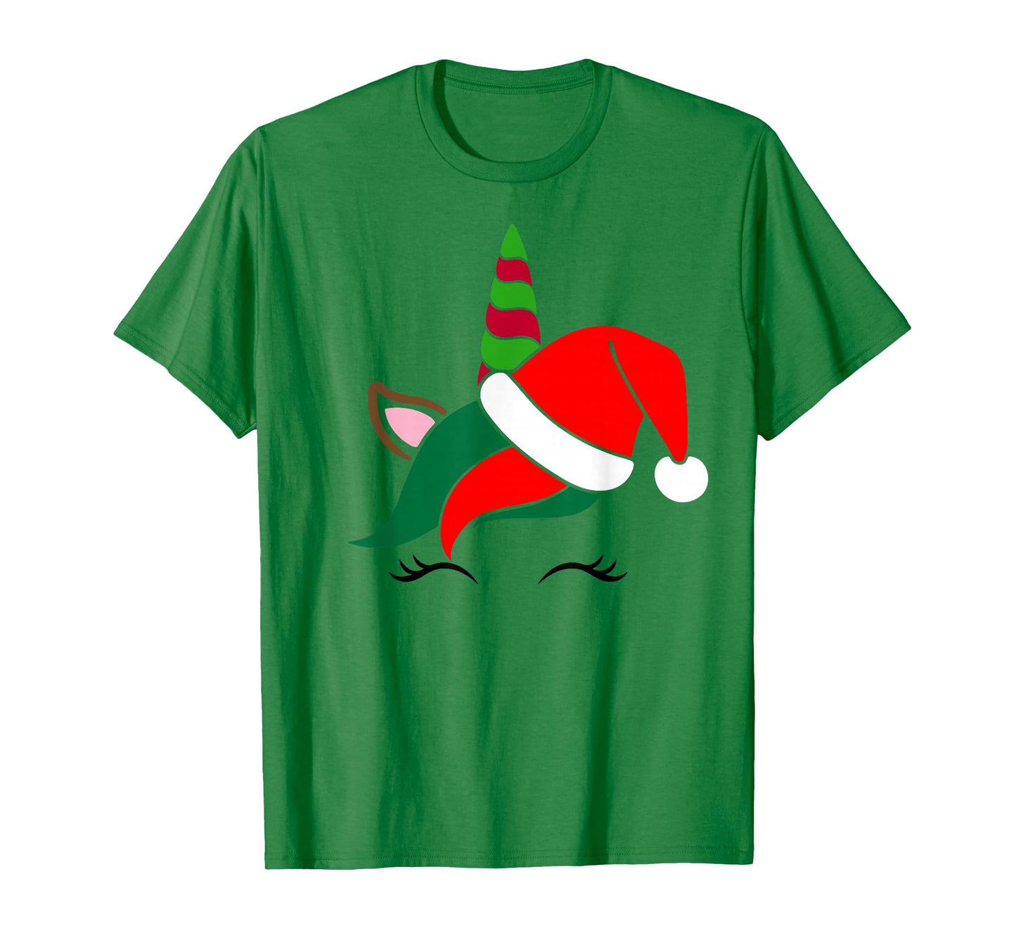 Unicorn Reindeer Face with Santa Hat Cute Christmas Costume T-Shirt