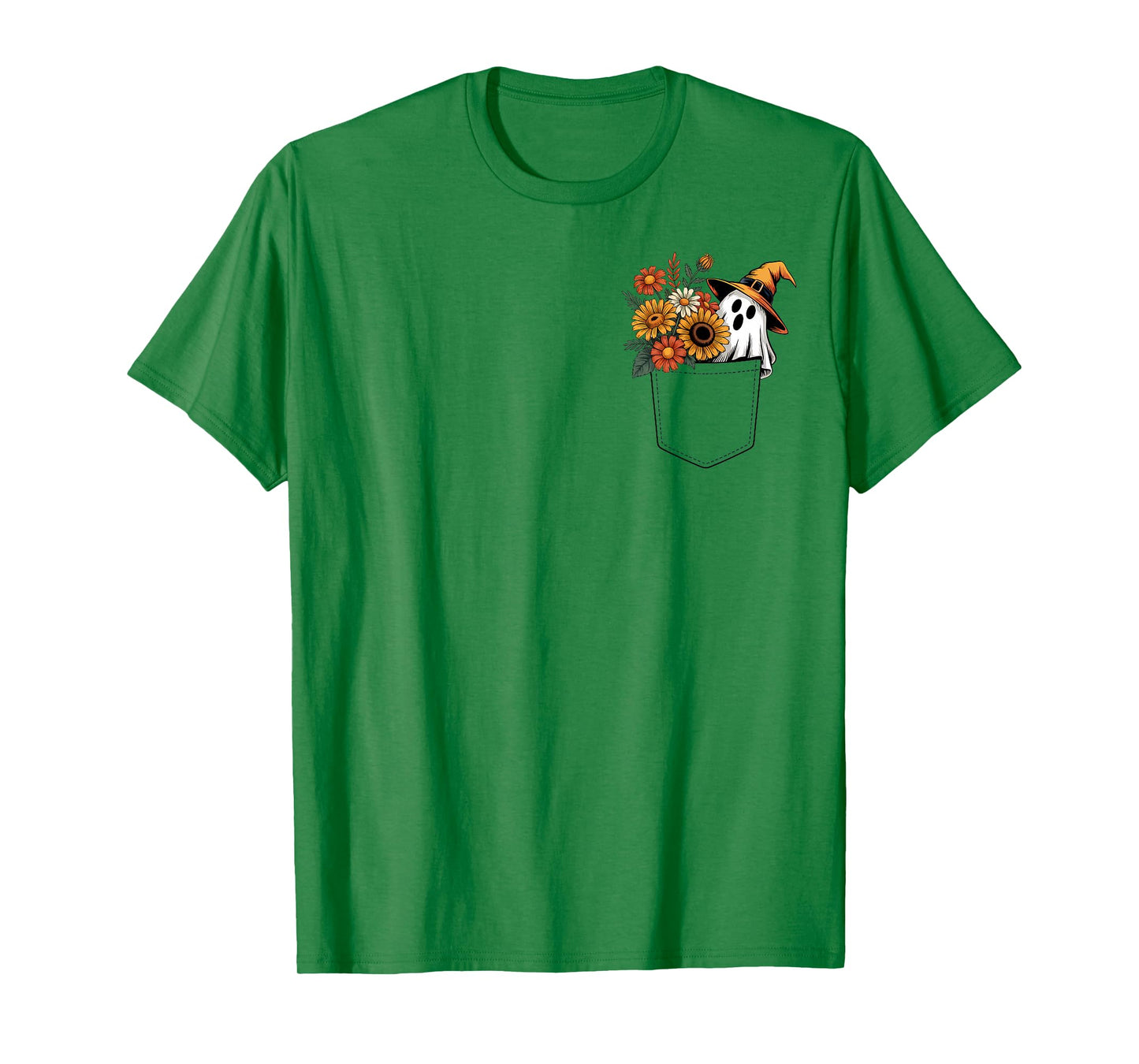 Cute Floral Pocket Ghost Bouquet of Autumn Flowers T-Shirt
