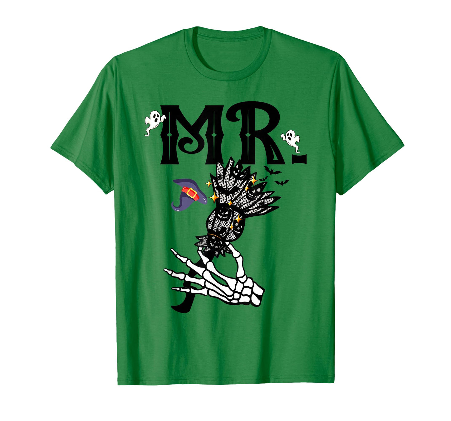 Mr Mrs Couple Skeleton Her Pumpkins His Broomstick Halloween T-Shirt