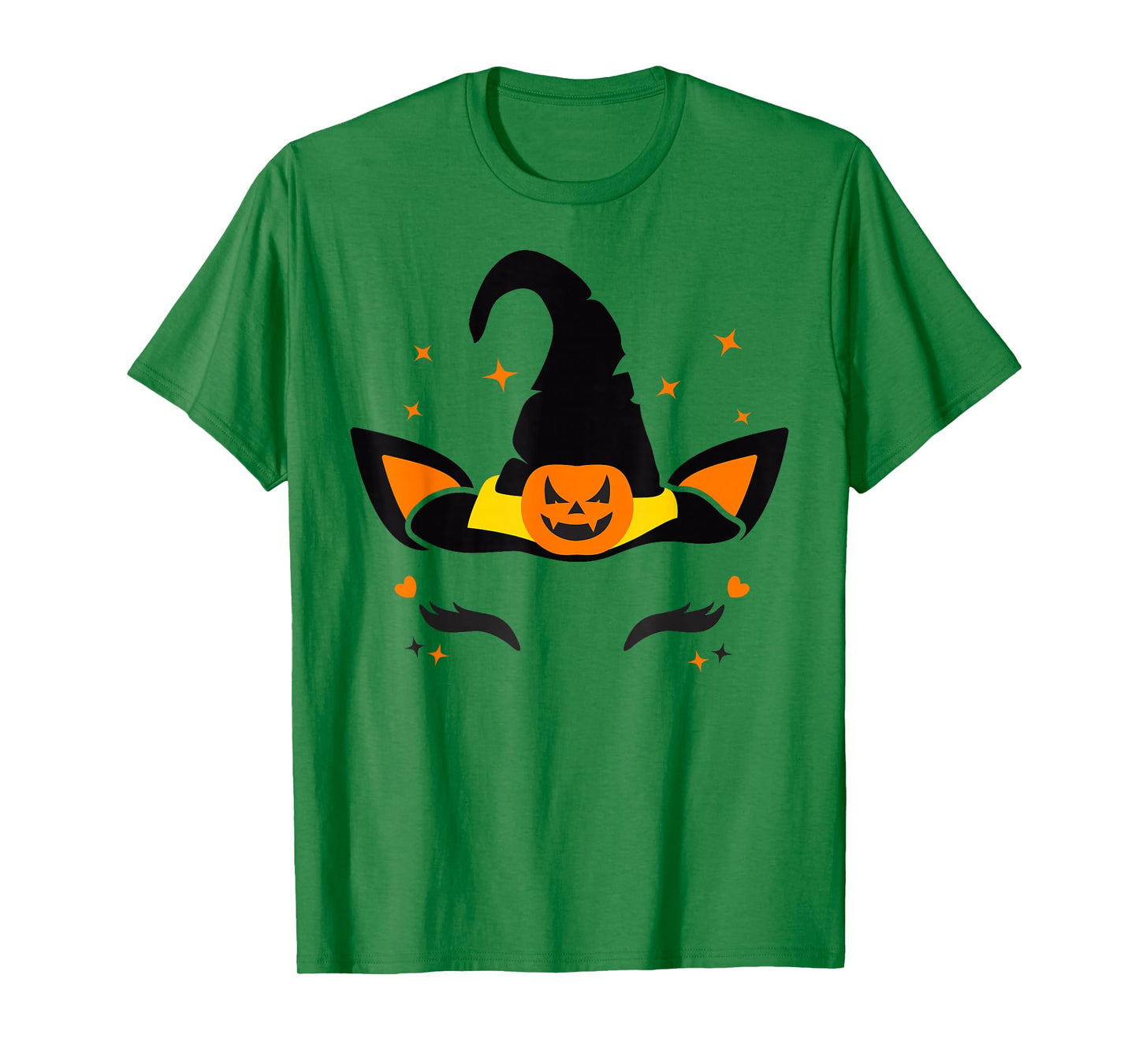 Unicorn Face Eyelashes Witch Pumpkin Scary Halloween Costume T-Shirt