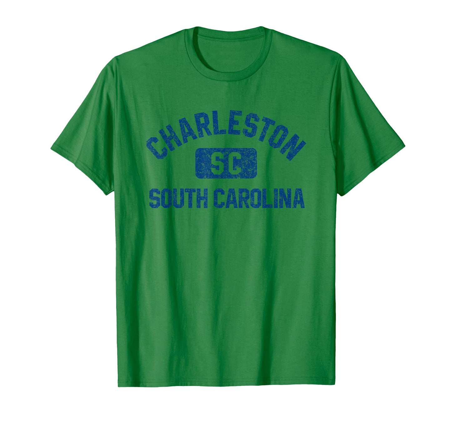 Charleston SC Gym Style Distressed Dark Blue Print T-Shirt
