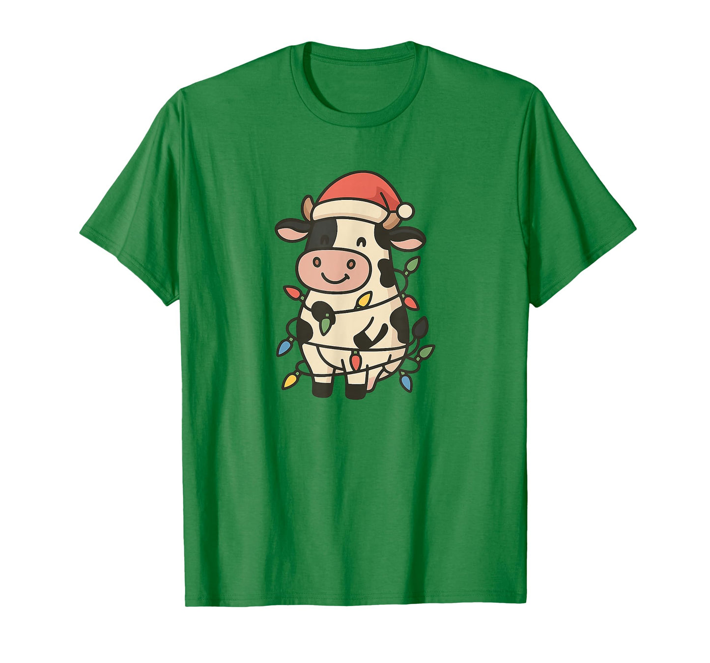 Christmas Holstein Cow Lights Santa Hat Mooey Christmas T-Shirt