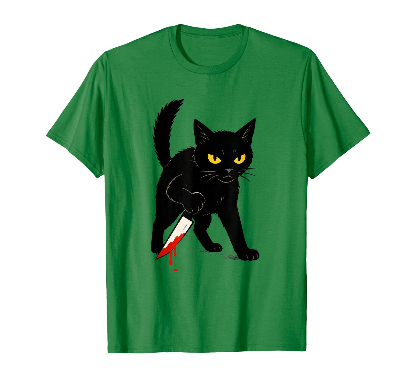 Halloween Black Cat with Knife Design Scary Funny Halloween T-Shirt