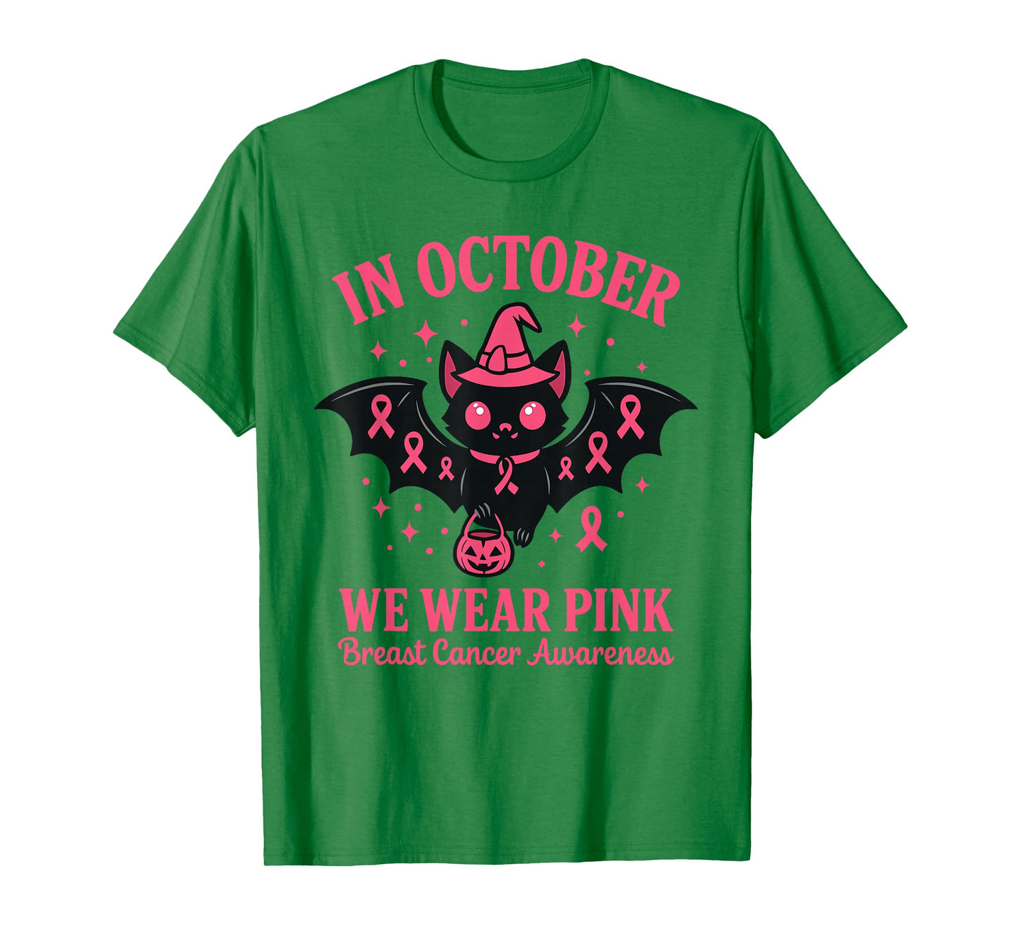 Breast Cancer Bat Women Halloween We Wear Pink in October T-Shirt