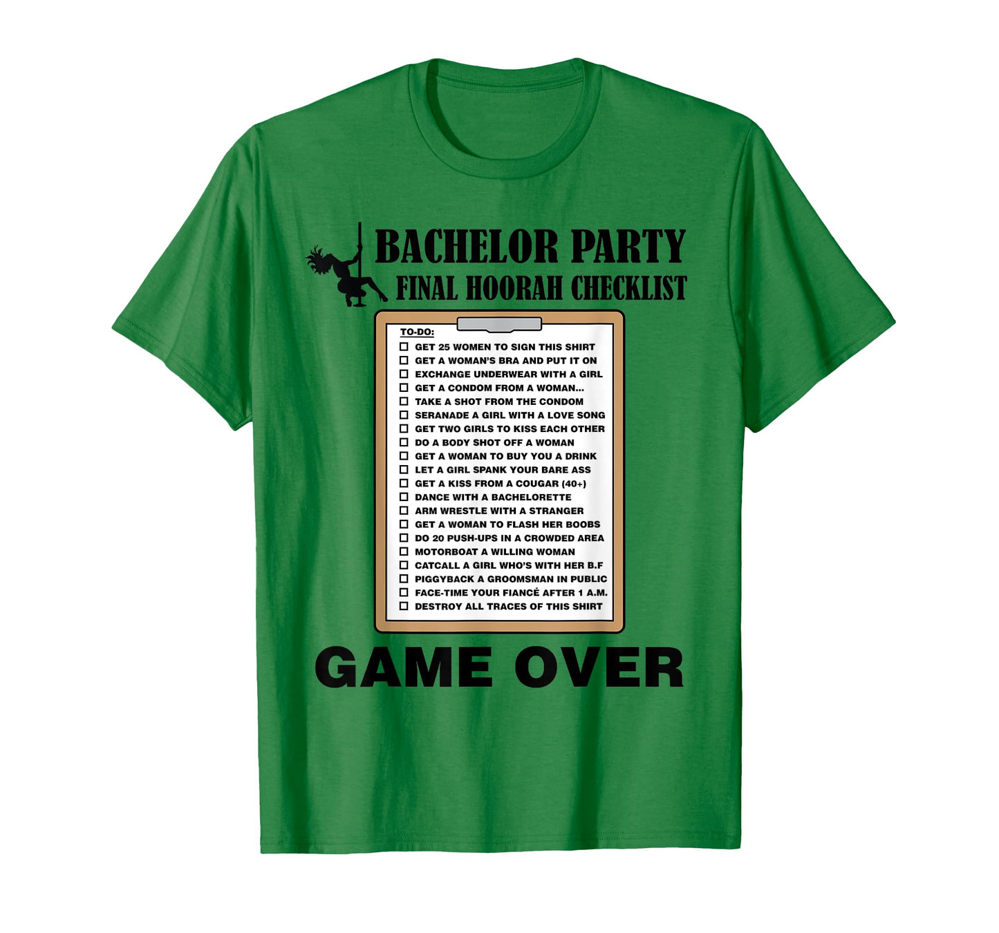 Mens Bachelor Party Checklist Funny Challenge for Grooms T-Shirt