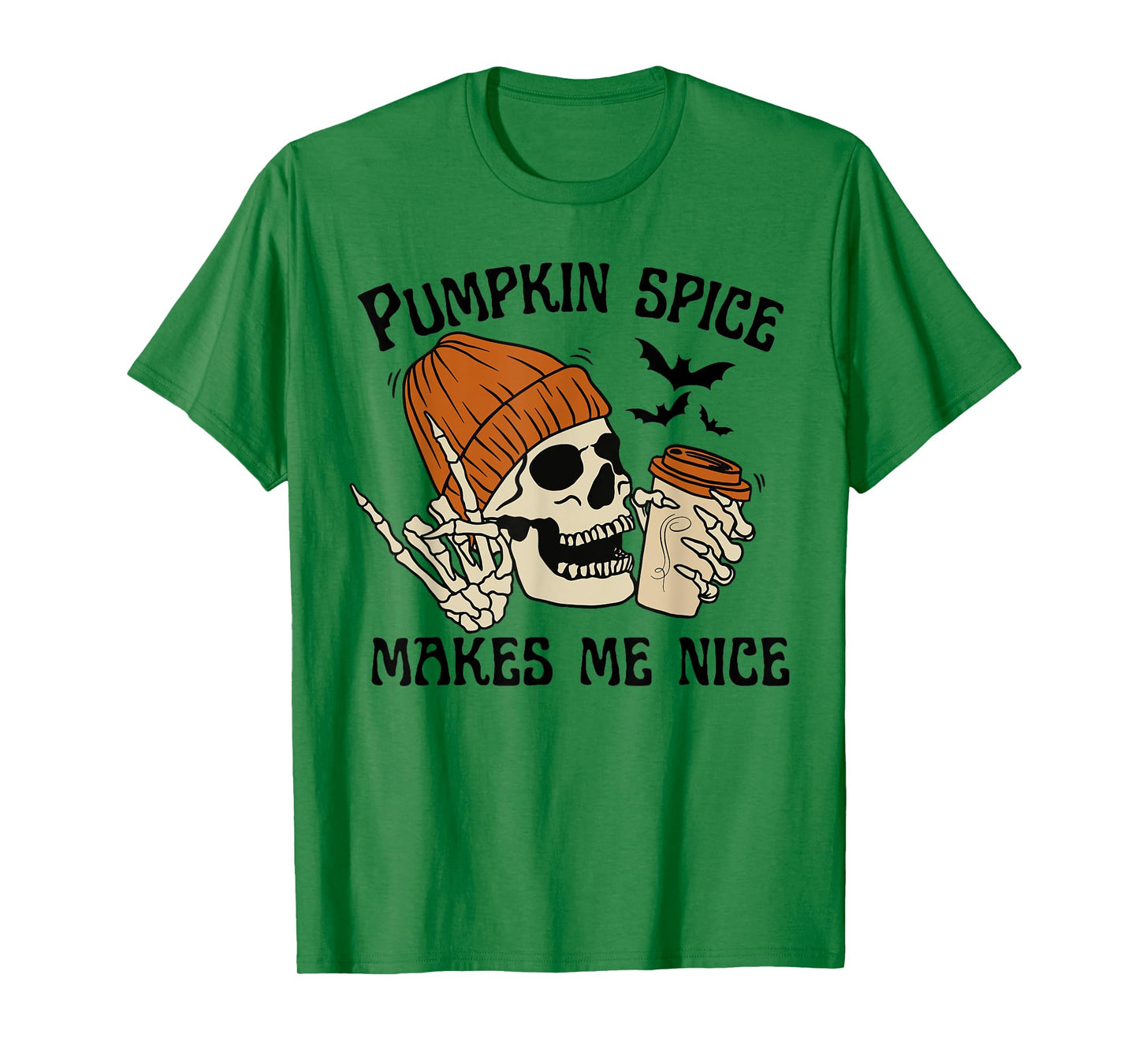 Pumpkin Spice Make Me Nice Retro Skeleton Funny Halloween T-Shirt