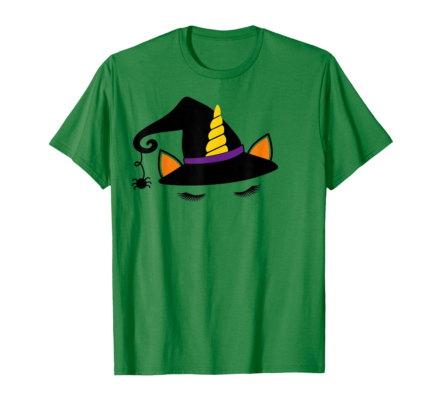 Unicorn Face Eyelashes Witch Hat Spider Halloween Costume T-Shirt