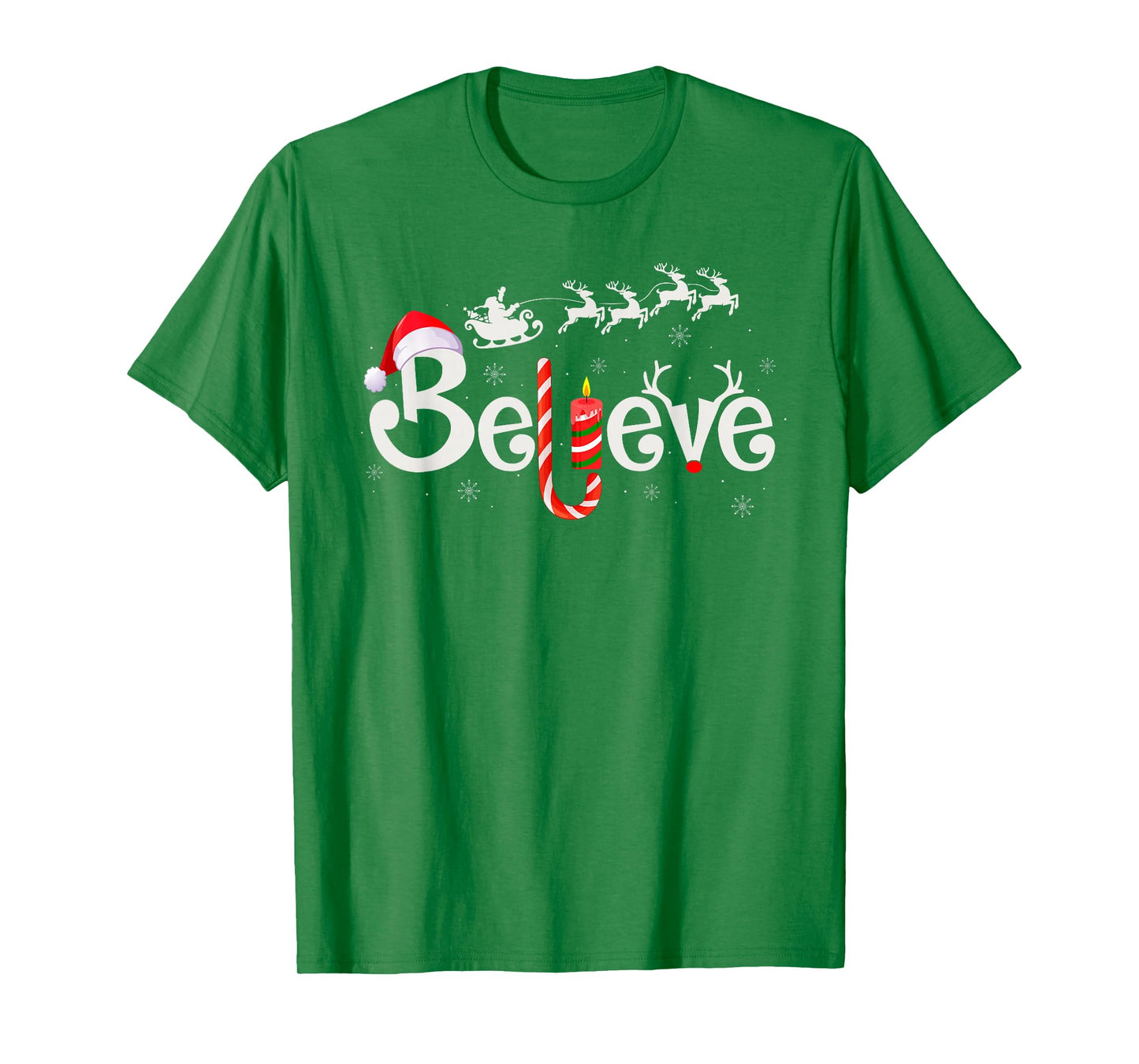 Believe Christmas Family Matching Reindeer Santa Sleigh Xmas T-Shirt