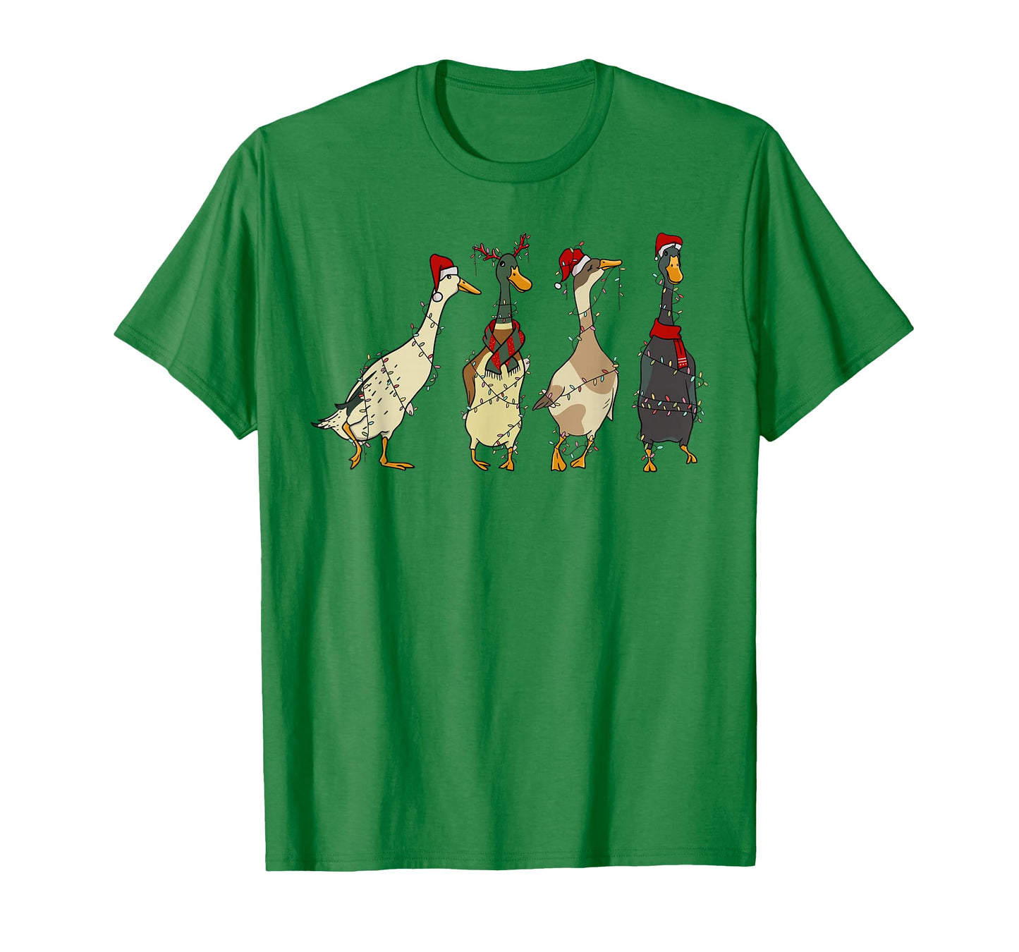 Cute Funny Santa Duck Christmas Lights Duck Wearing Xmas Hat T-Shirt