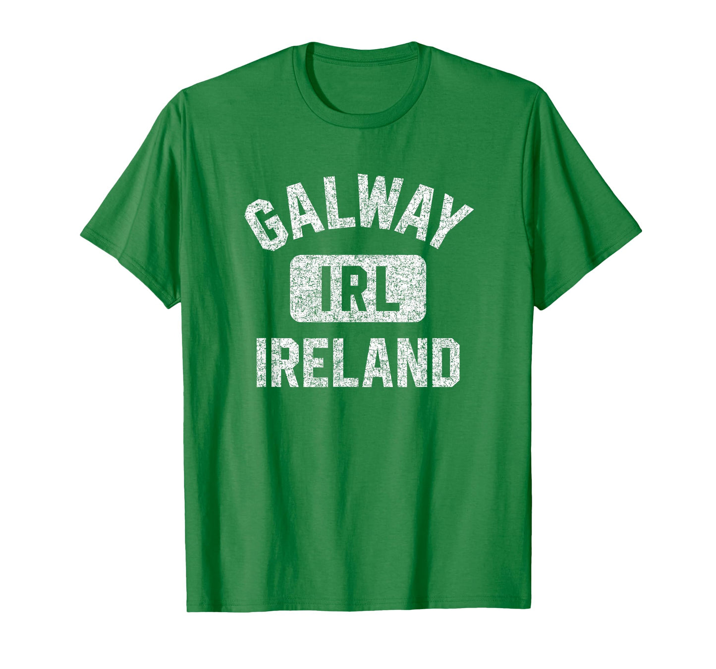 Galway Ireland IRL Gym Style Green w Distressed White Print T-Shirt