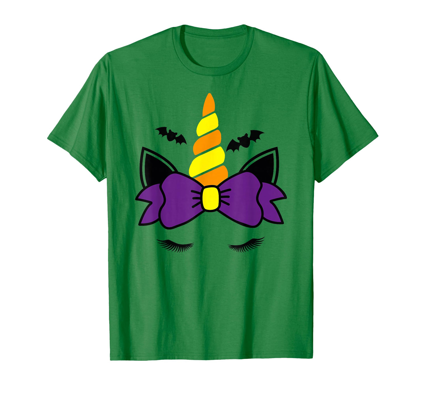 Unicorn Face Eyelashes Bow Bat Scary Halloween Costume T-Shirt