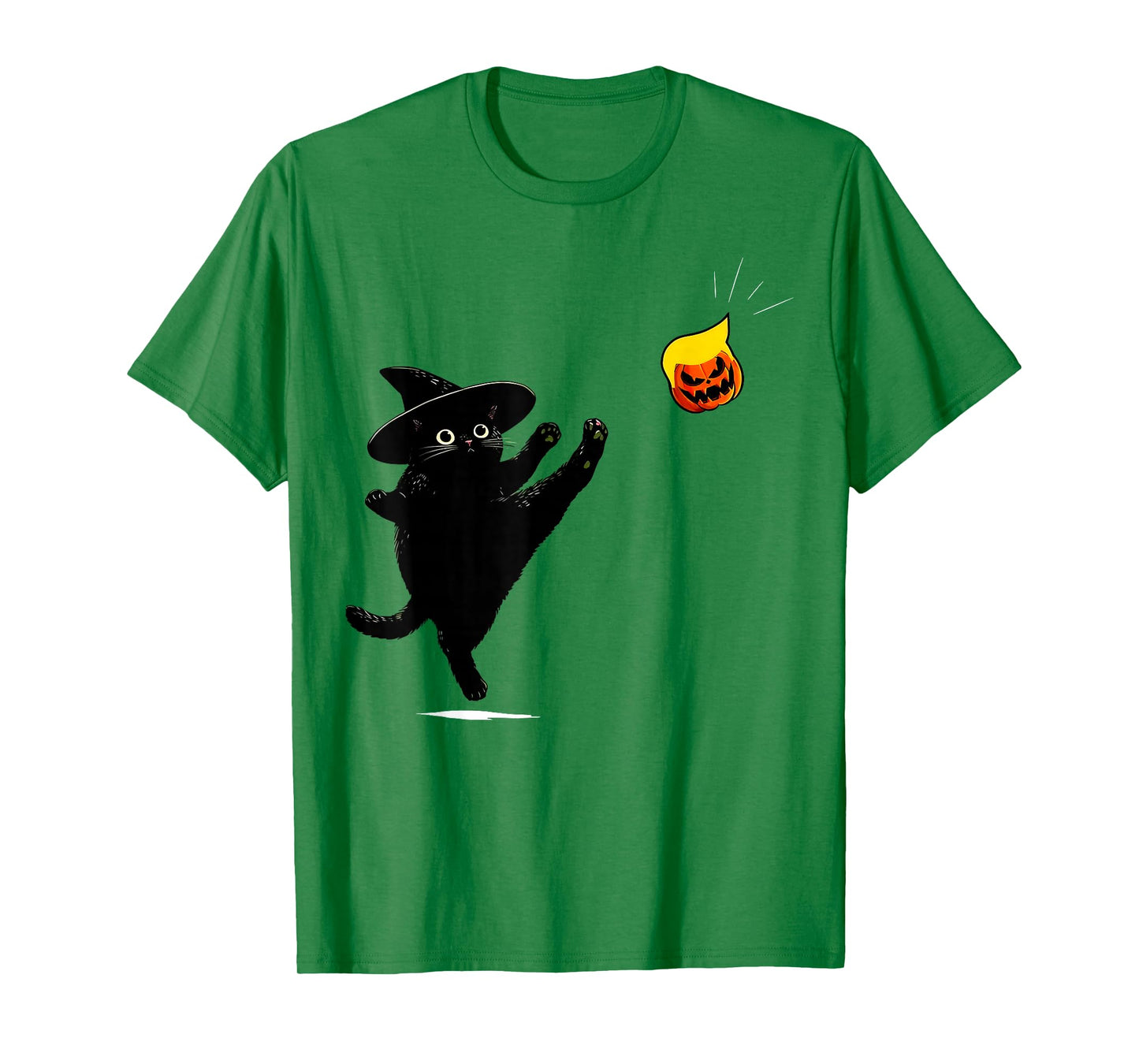 Black Cat Witch Kicking Pumpkin Funny Halloween T-Shirt