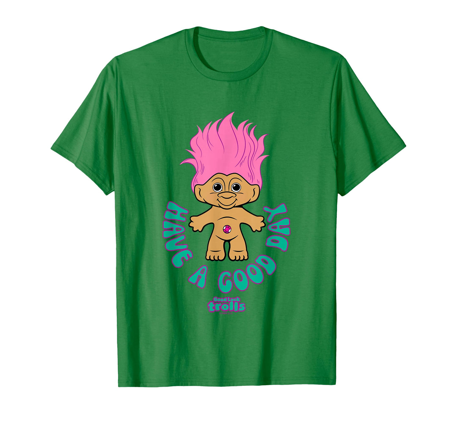 Good Luck Trolls Have A Good Day Cute Pink Troll Chest Logo T-Shirt