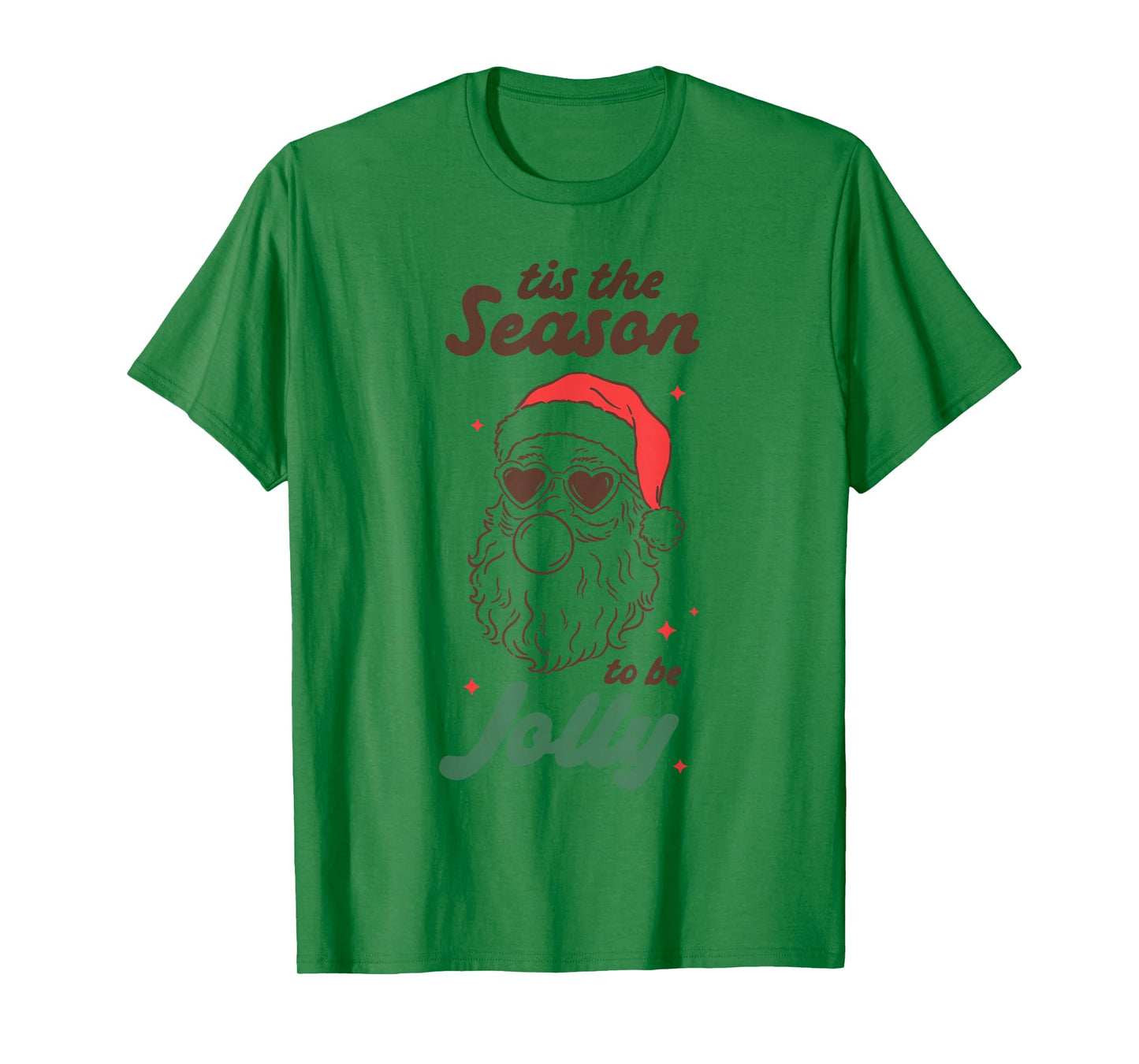 Cool Santa Claus Bubble Gum Heart Glasses Funny Christmas T-Shirt