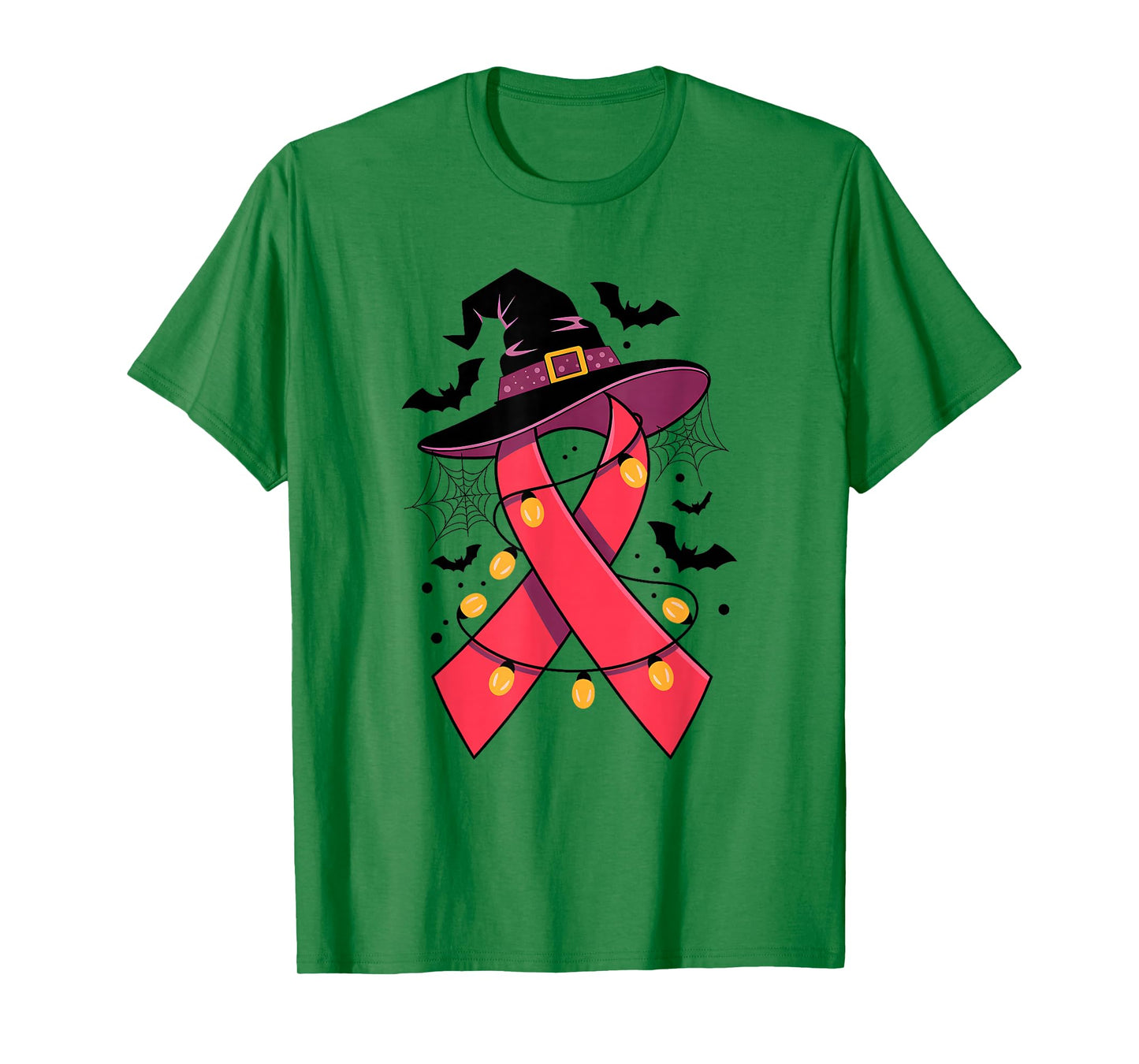 Pink Ribbon Witch Hat Halloween Breast Cancer Womens Girls T-Shirt