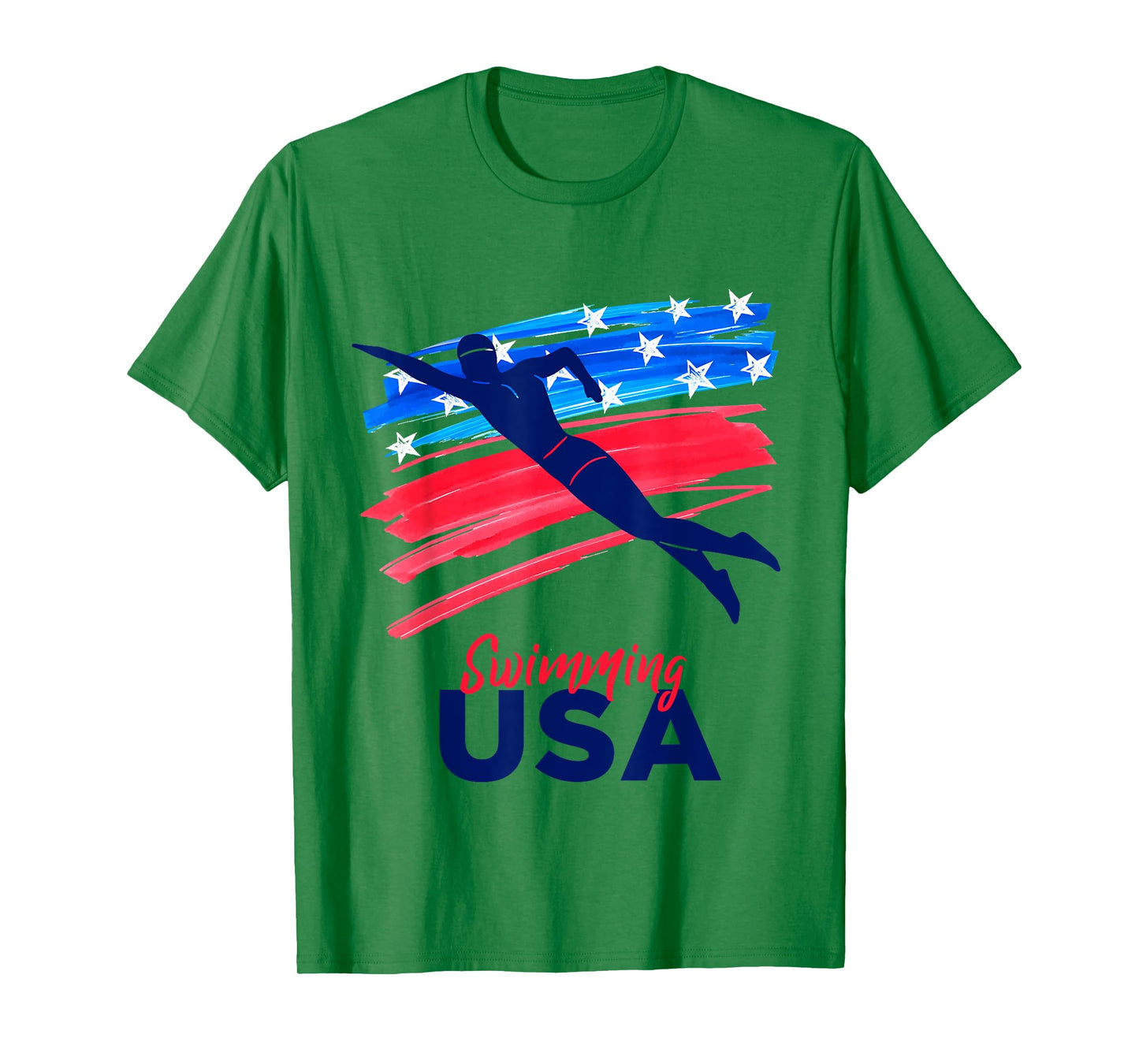 Mens Swimming Support Team Flag USA Pool Swimmer American T-Shirt