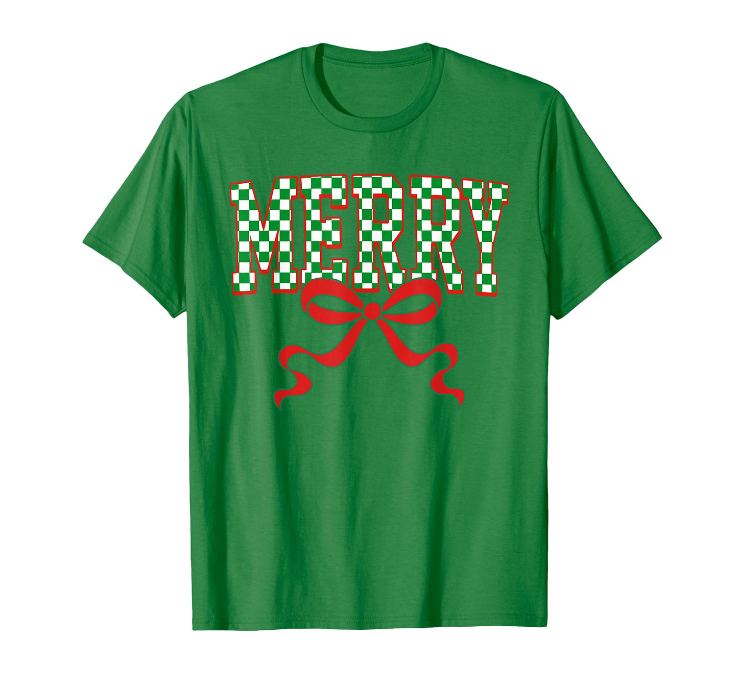 Merry Christmas Checkered Preppy Coquette Bow Xmas Holiday T-Shirt