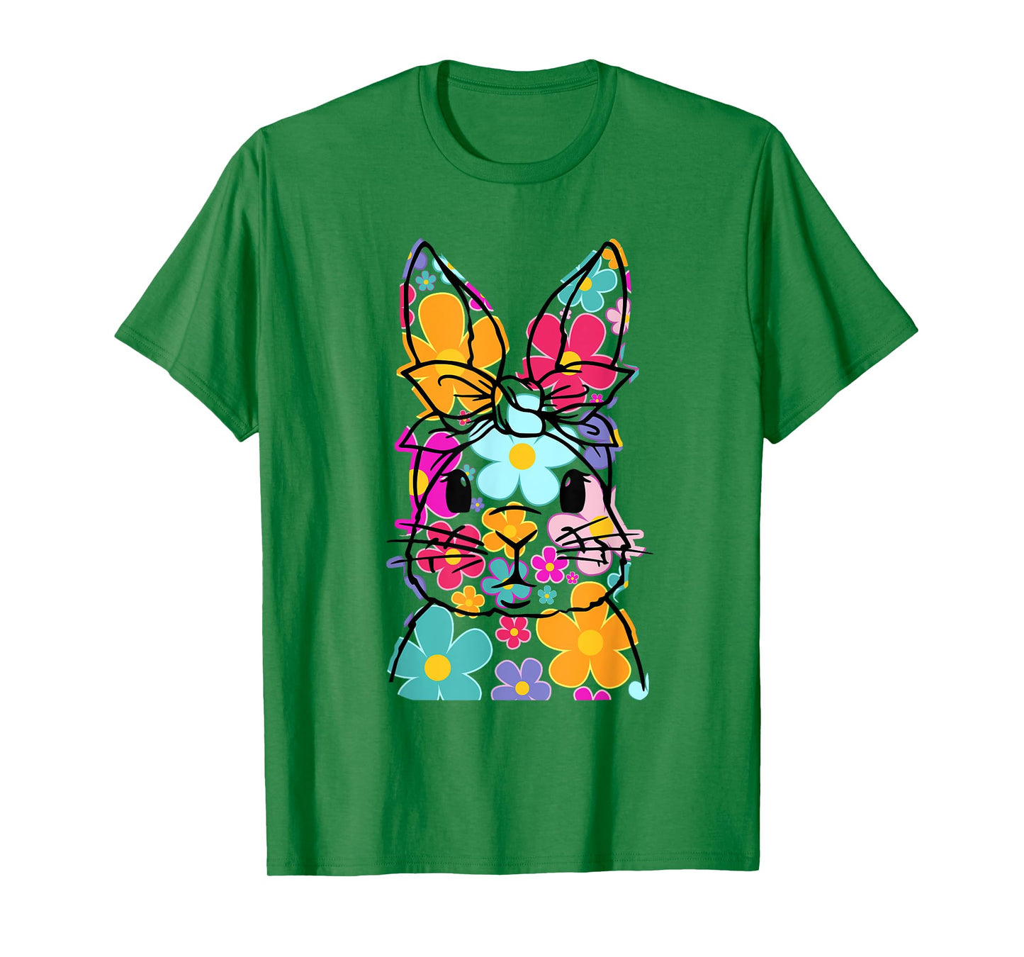 Happy Easter Bunny Daisy Floral Easter Rabbit Face Women Kid T-Shirt