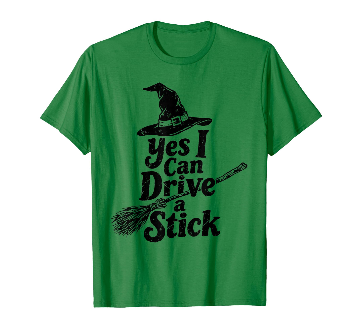 Yes I Can Drive A Stick Halloween Spooky Witch Girls Women T-Shirt