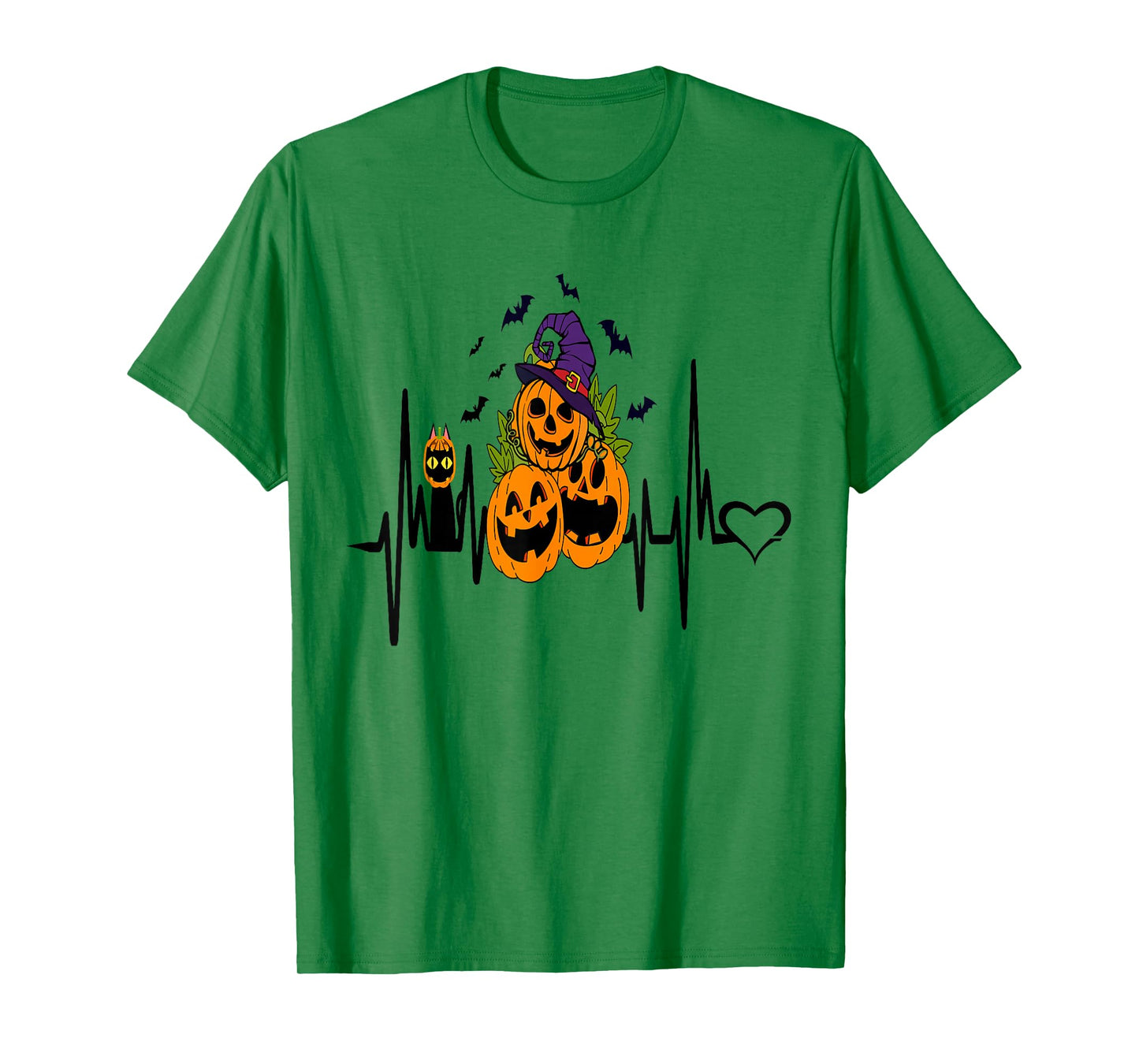 Funny Pumpkin Heartbeat Halloween with Cat Women Men Kids T-Shirt