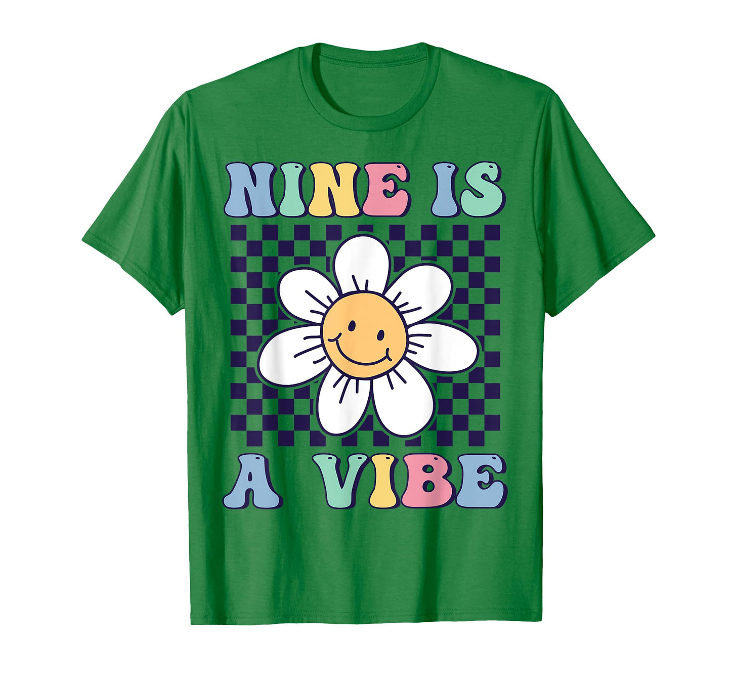 Nine Is A Vibe Cute Groovy 9th Birthday Party Daisy Flower T-Shirt
