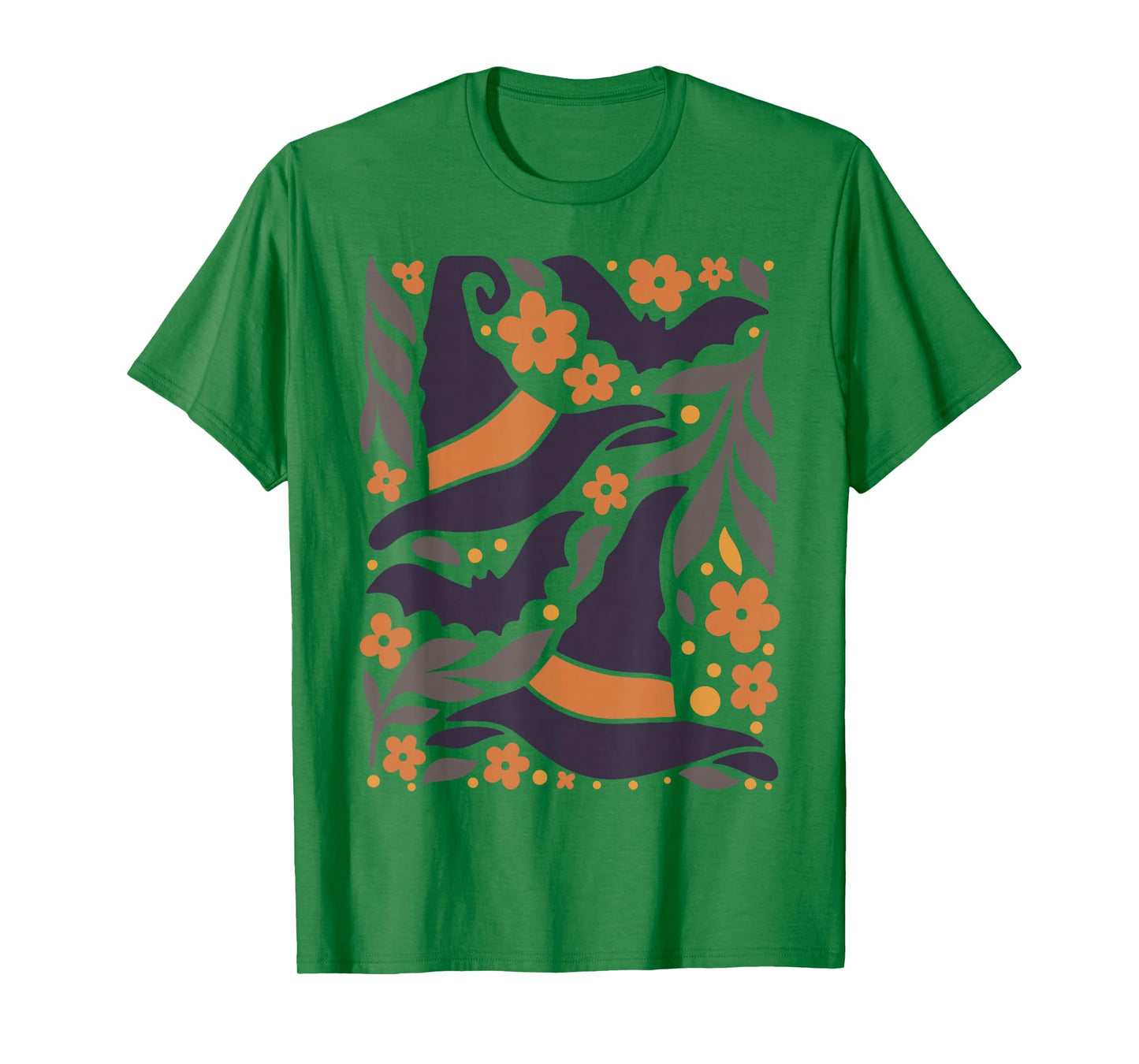 Halloween Witch Hat Retro Floral Pattern Spooky Costume T-Shirt