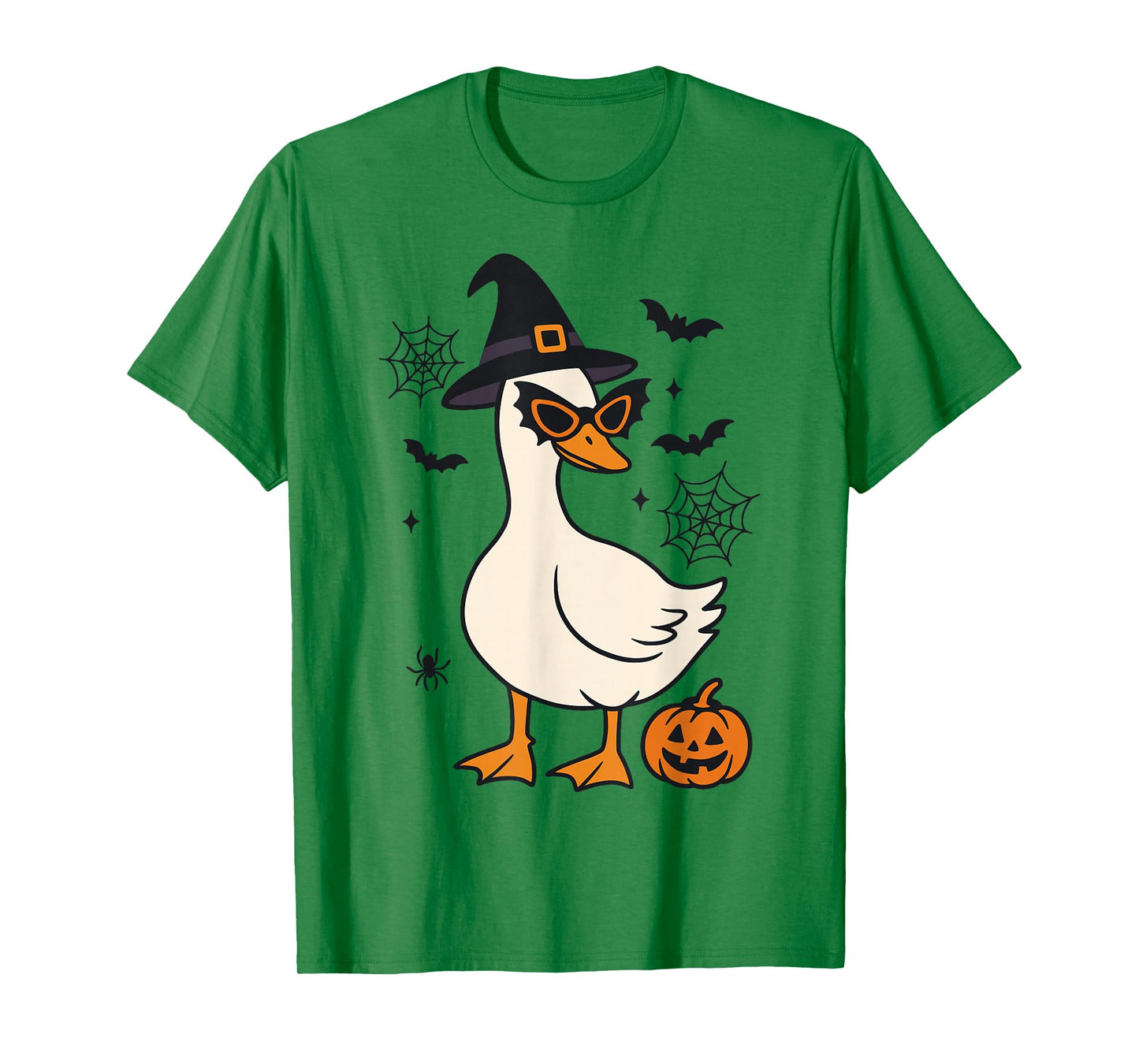 Funny Witch Goose Halloween Pumpkin Spider Web Spooky Goose T-Shirt