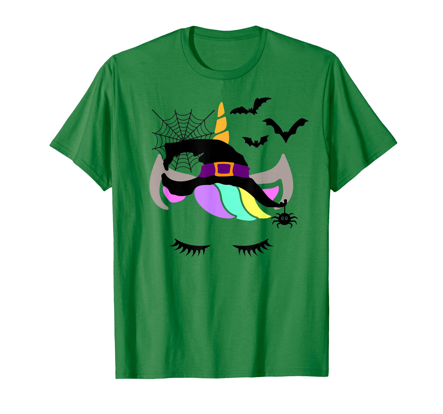 Unicorn Face Eyelashes Bat Spider Witch Halloween Costume T-Shirt