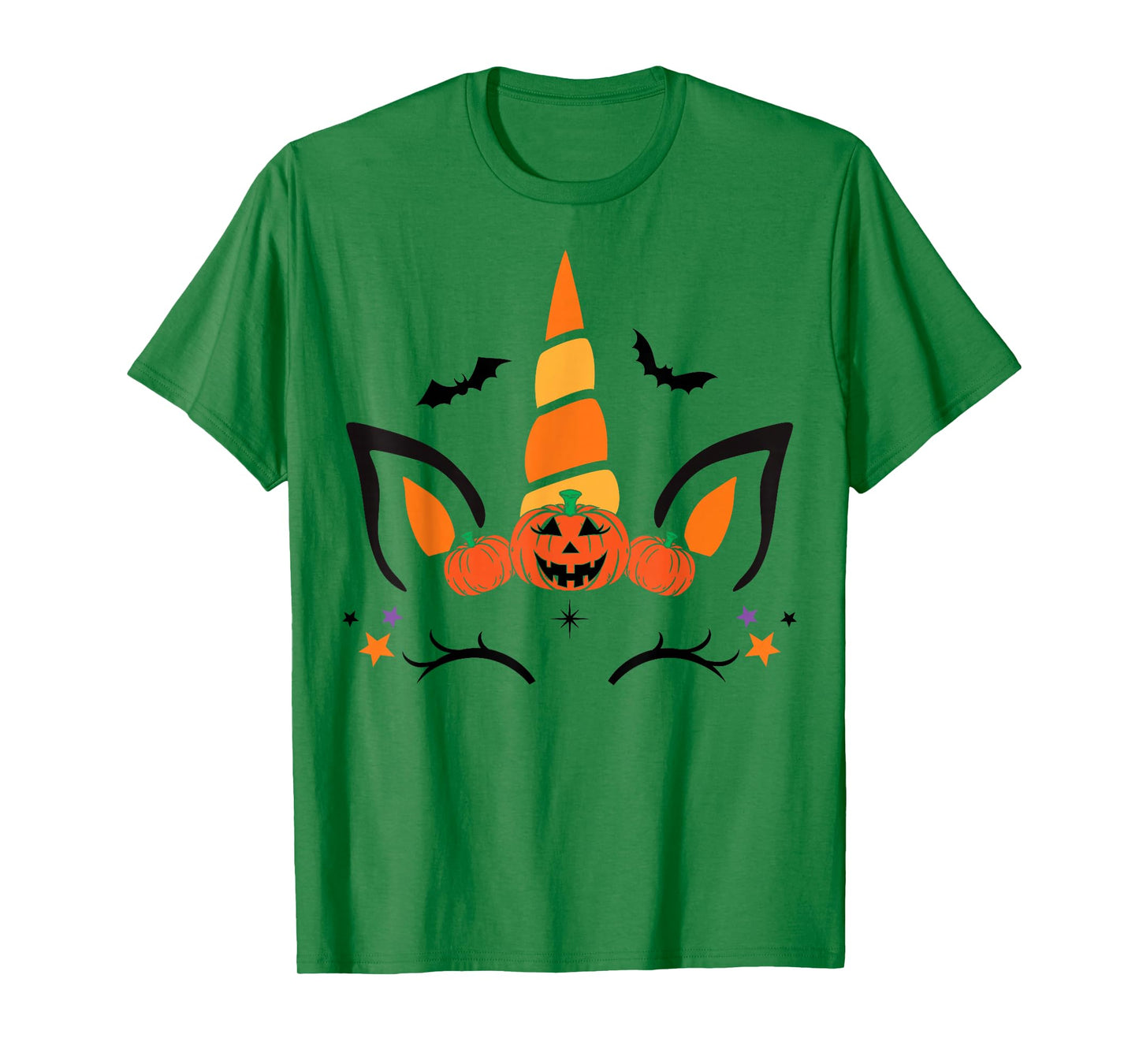 Unicorn Face Eyelashes Bat Pumpkin Funny Halloween Costume T-Shirt