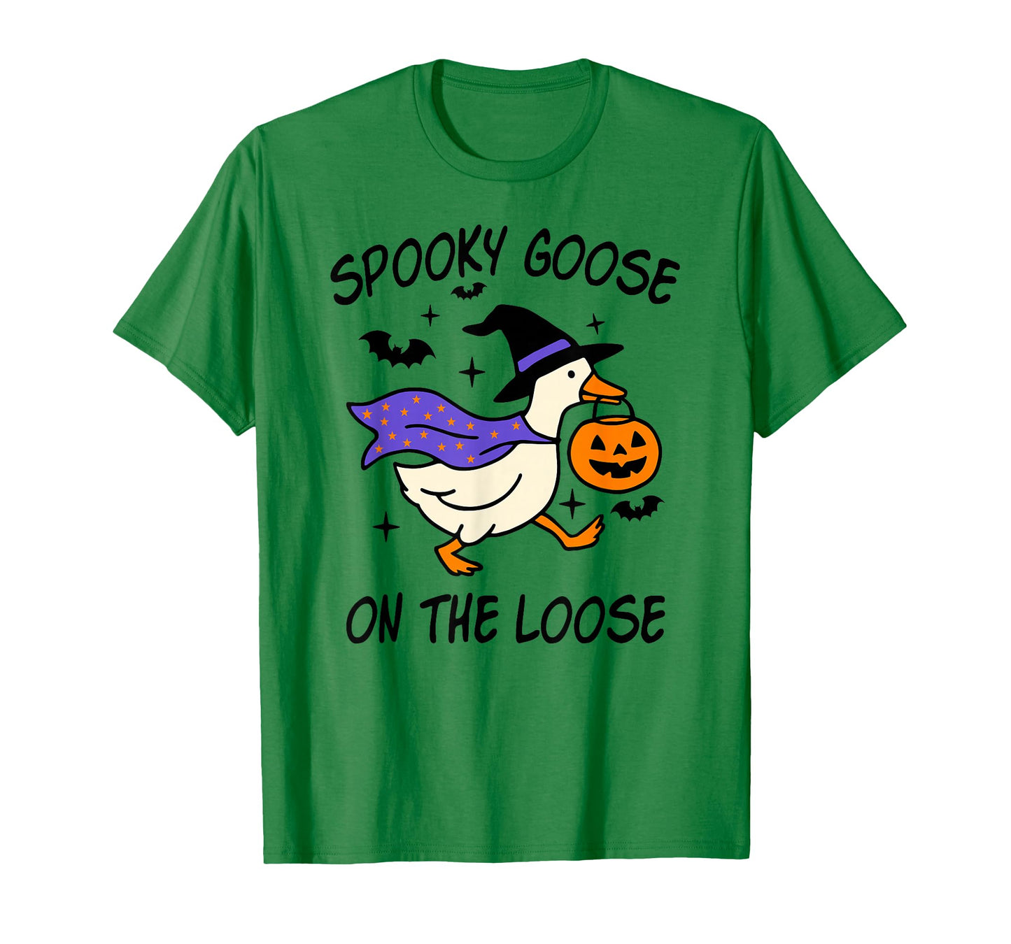 Spooky Goose On The Loose Witches Hat & Cape Funny Halloween T-Shirt