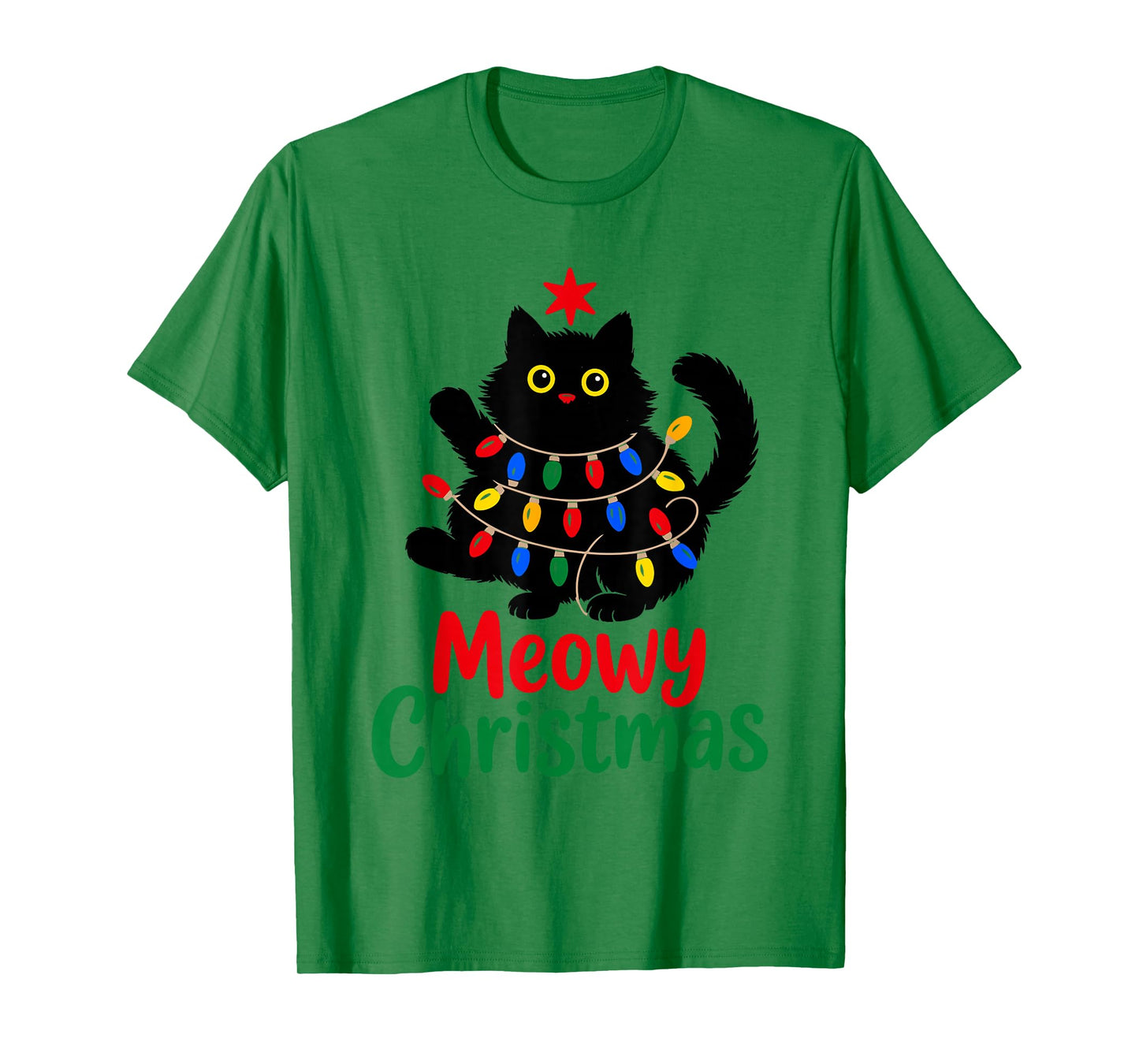 Meowy Christmas Tree Black Cat Xmas Funny Women Men Kids T-Shirt