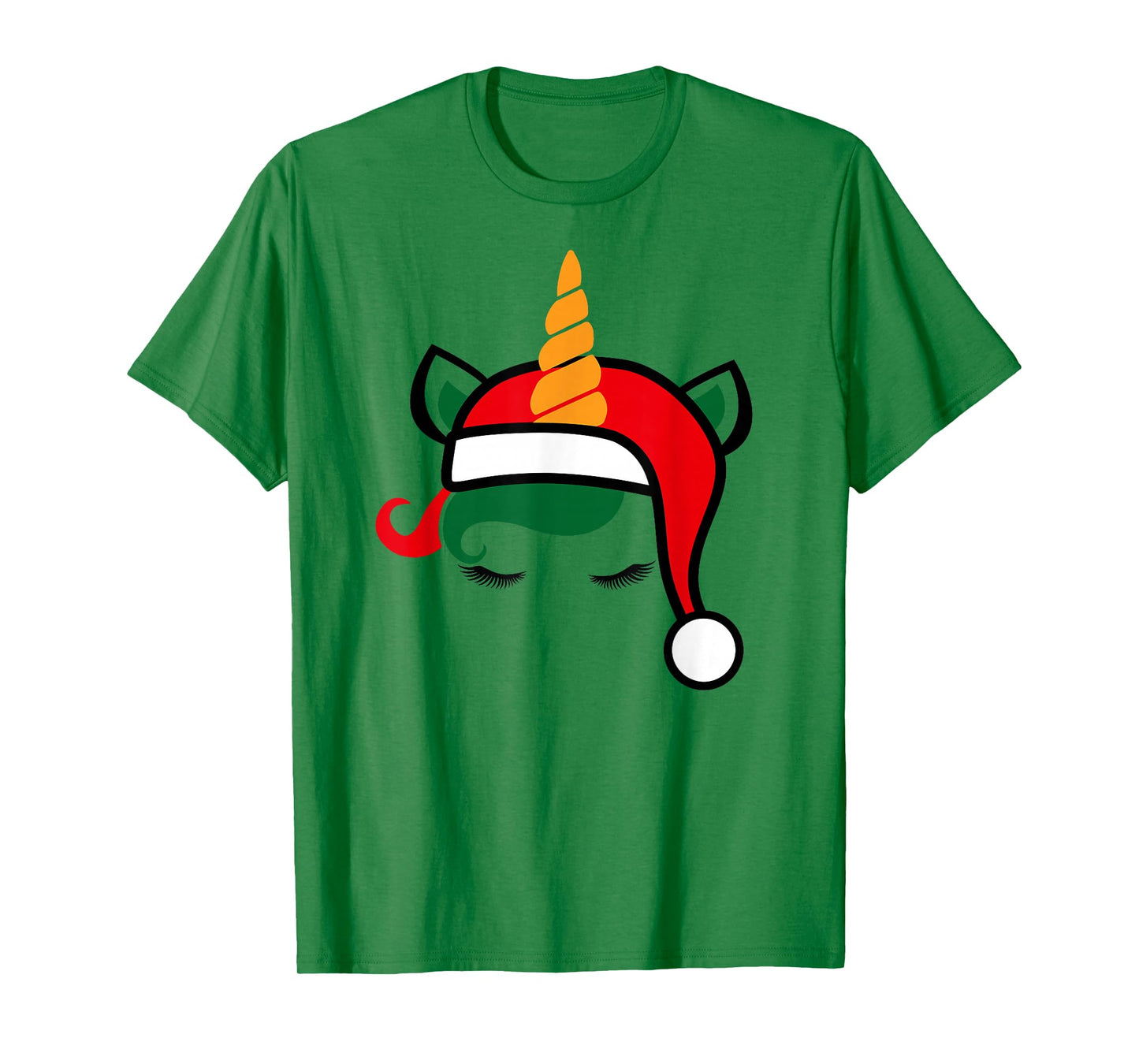 Unicorn Face Santa Hat Cute Christmas Costume T-Shirt