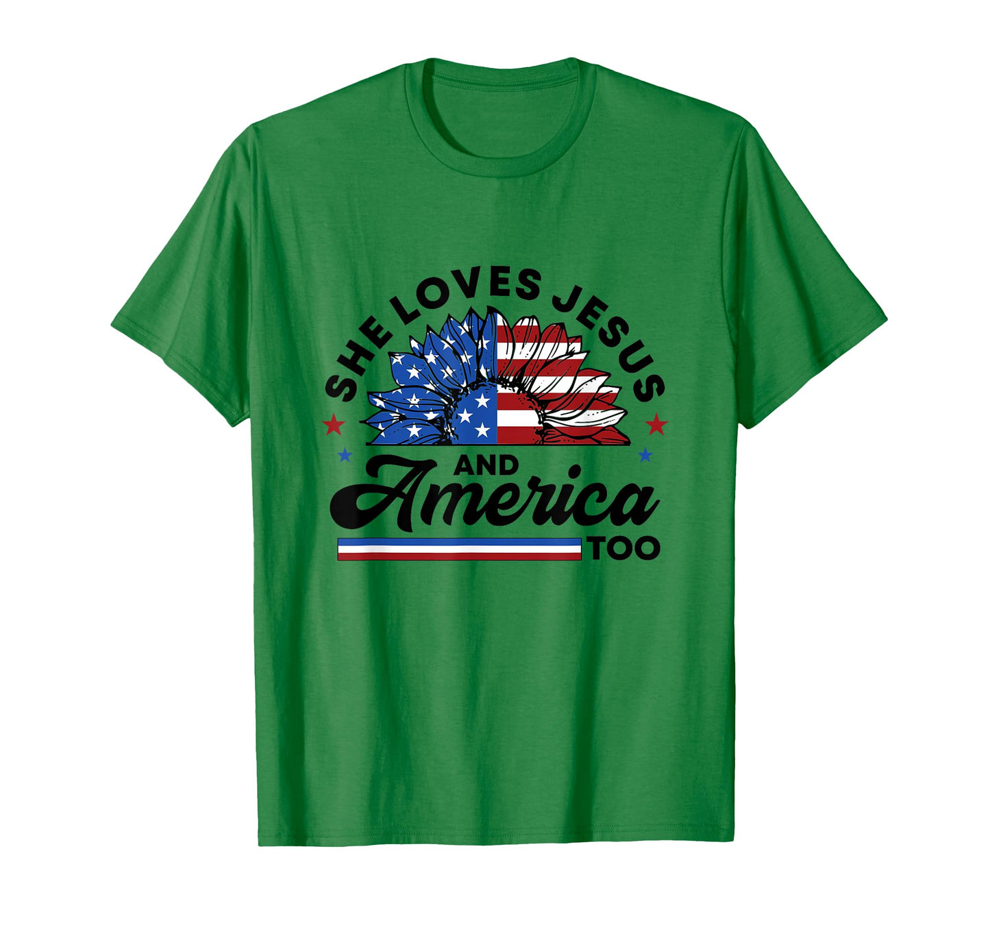 She Loves Jesus And America Too Christian Women US Sunflower T-Shirt