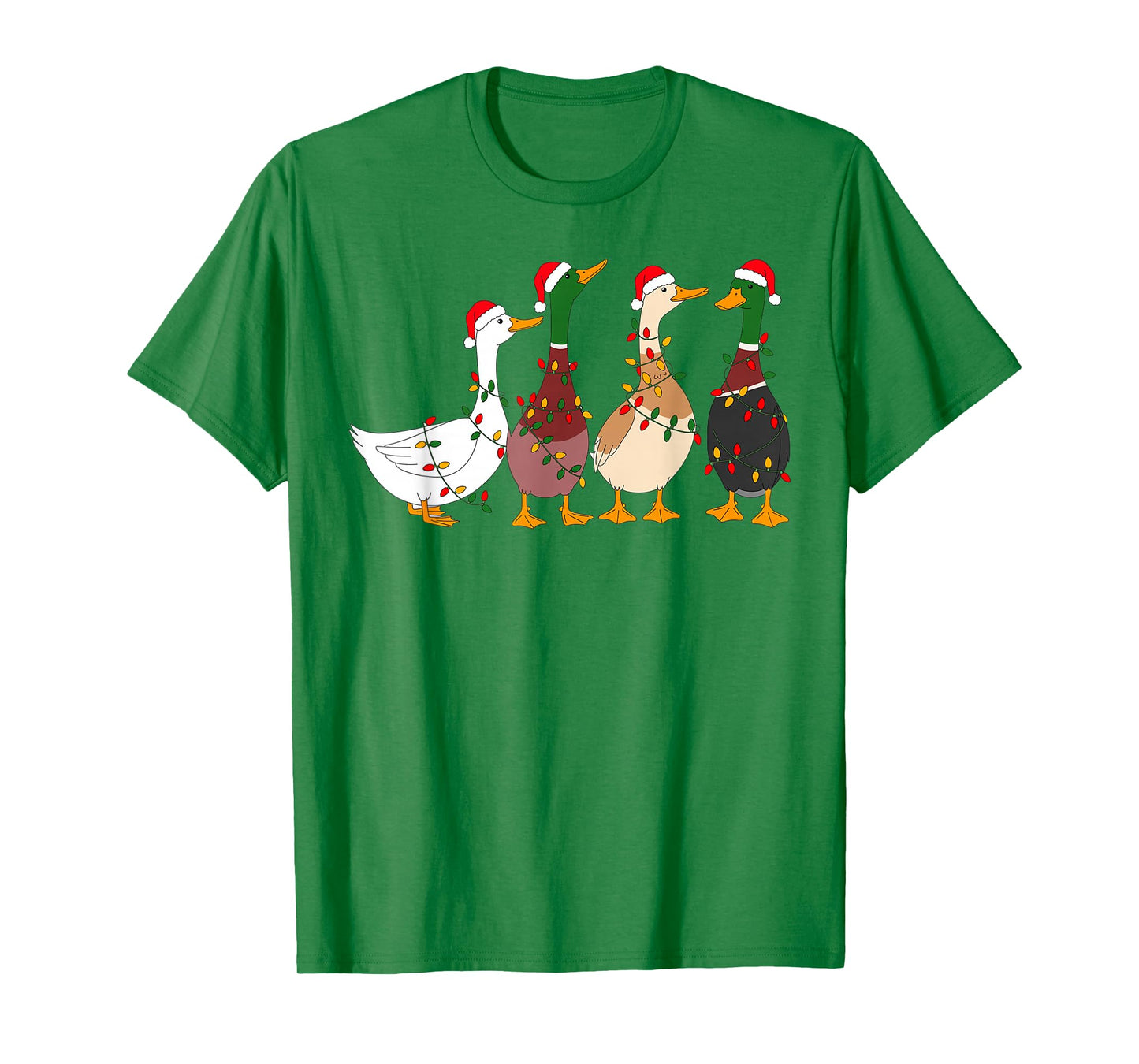 Cute Funny Santa Duck Christmas Lights Duck Wearing Xmas Hat T-Shirt