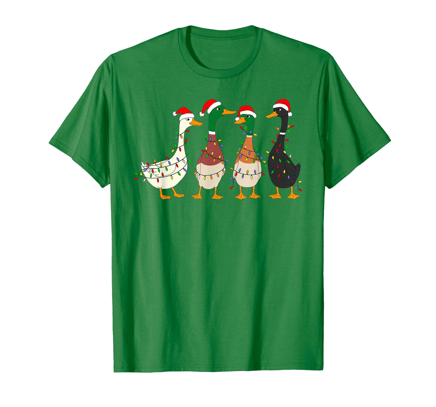 Cute Funny Santa Duck Christmas Lights Duck Wearing Xmas Hat T-Shirt