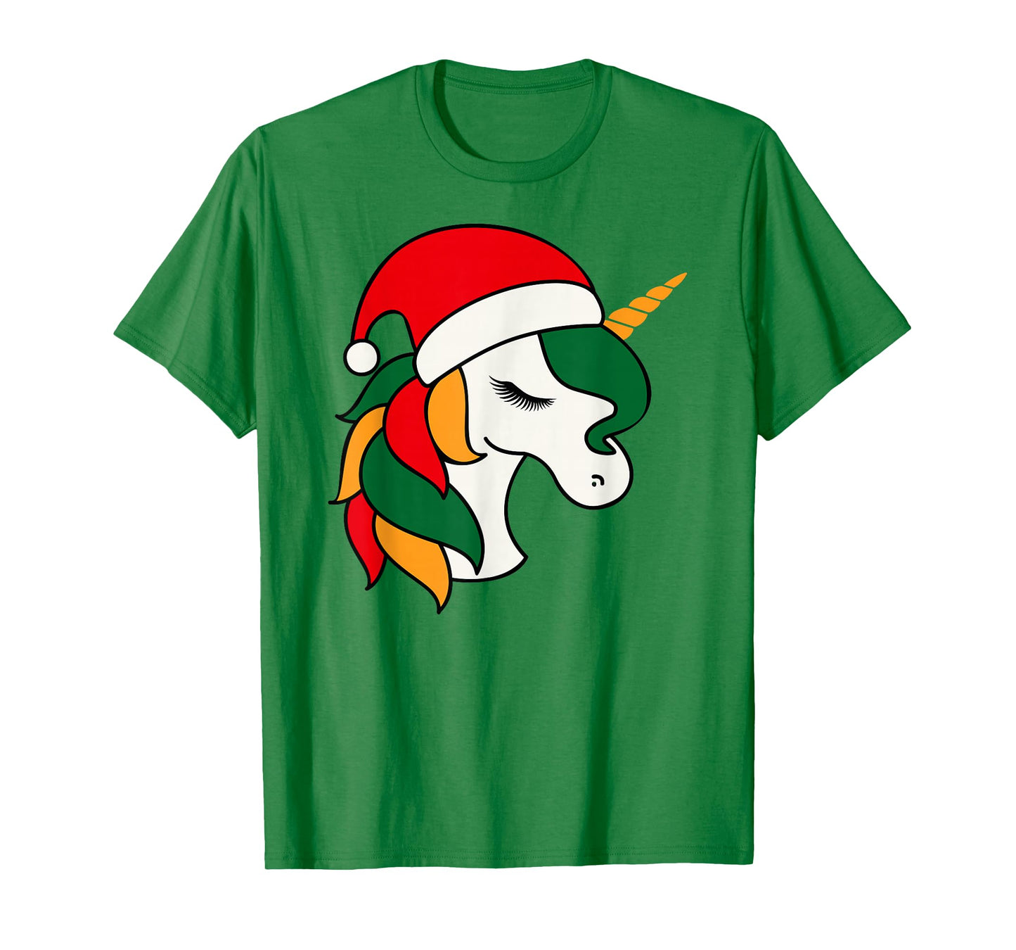 Christmas Unicorn Face Cute Santa Hat T-Shirt