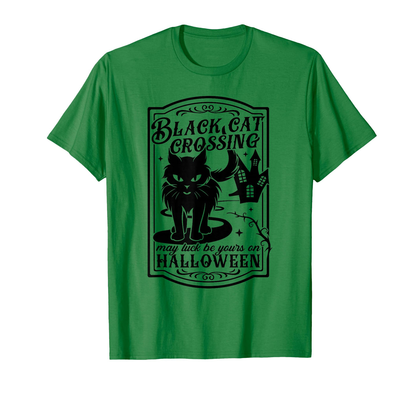 Black CAT Crossing May Luck be Yours on Halloween Design T-Shirt