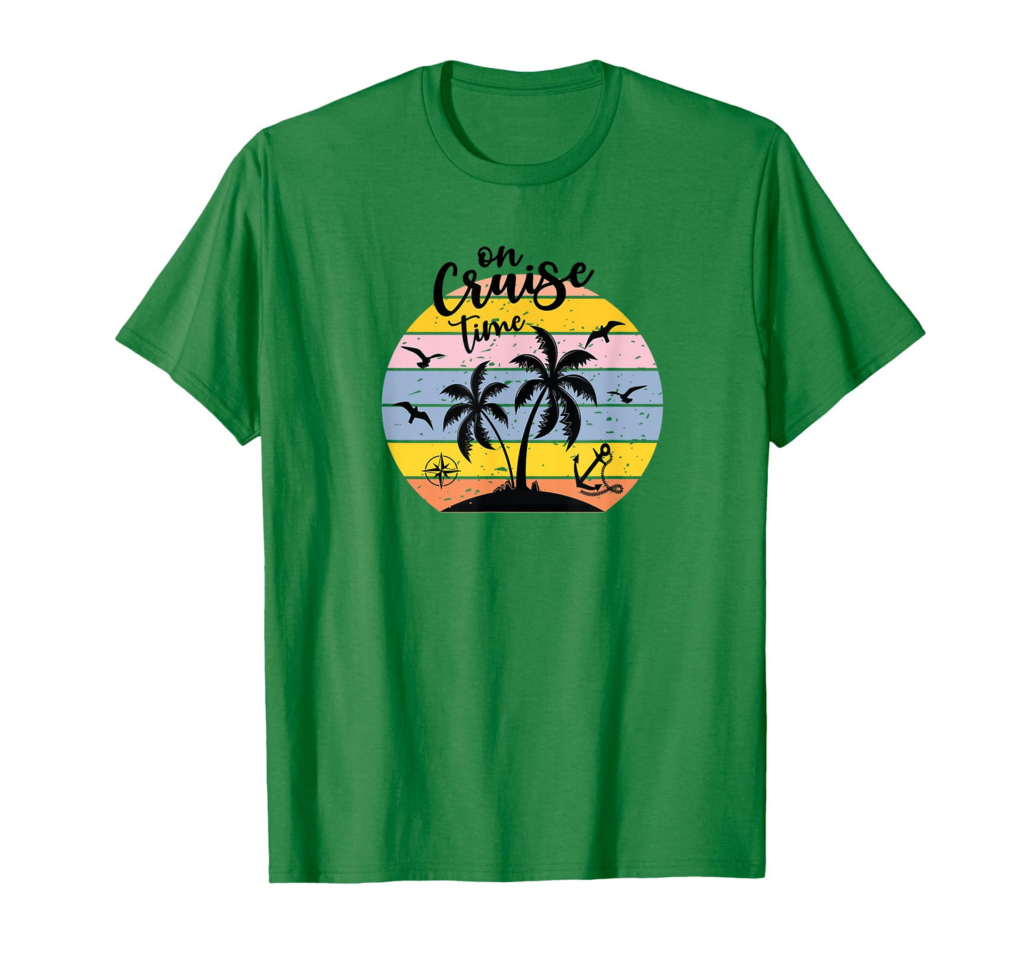 On Cruise Time Funny Coconut Tree Graphic Vintage T-Shirt