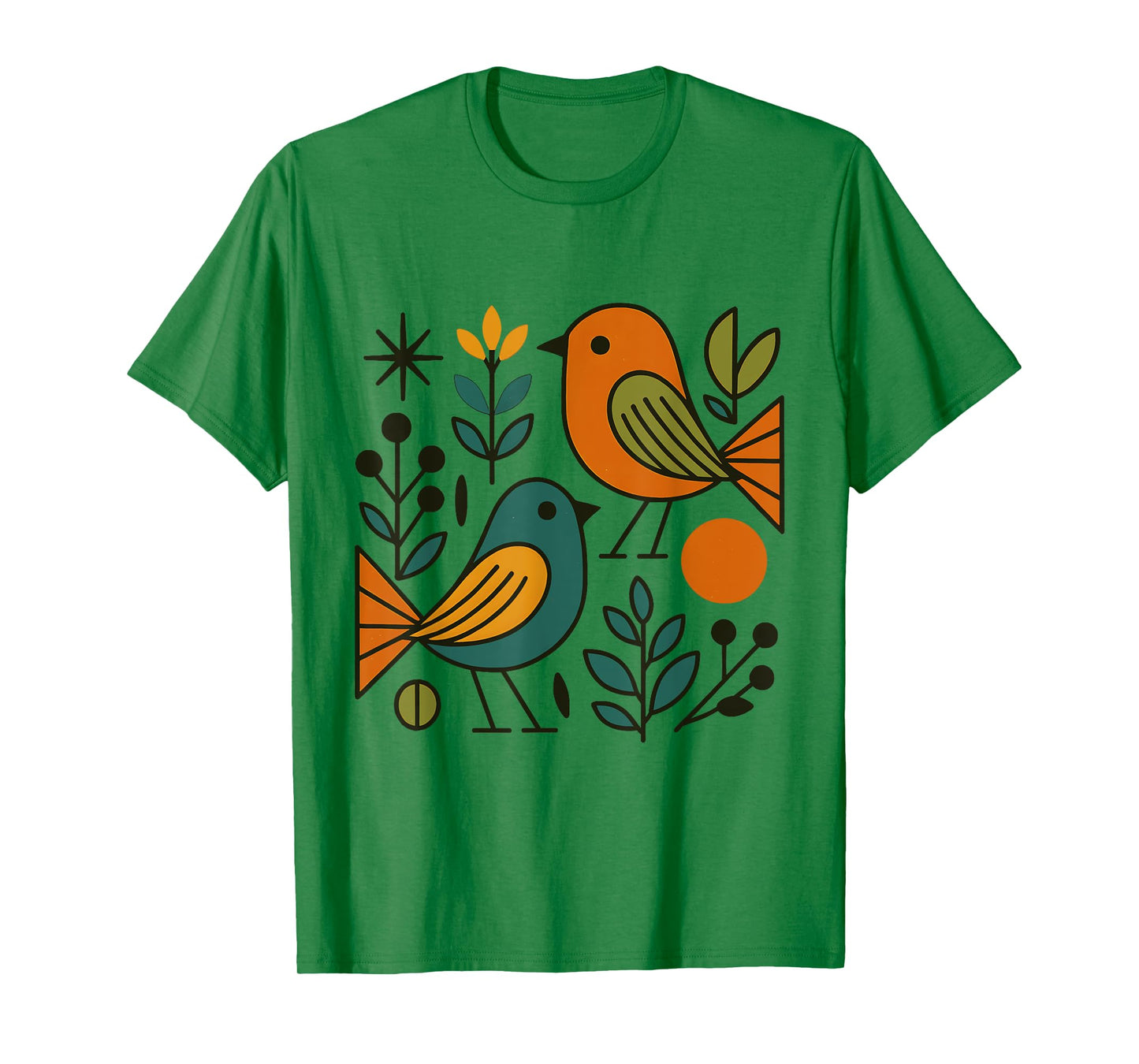 Vintage Mid Century Birds Modern Graphic Illustration Design T-Shirt