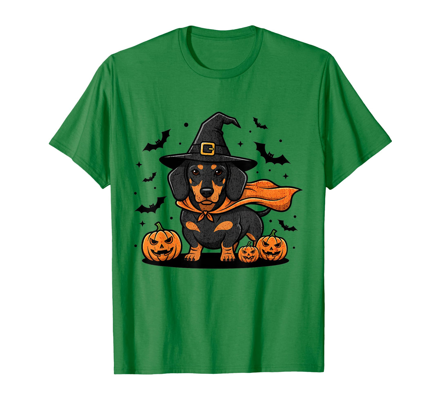 Halloween Dachshund Dog in Witch Hat with Pumpkins and Bats T-Shirt