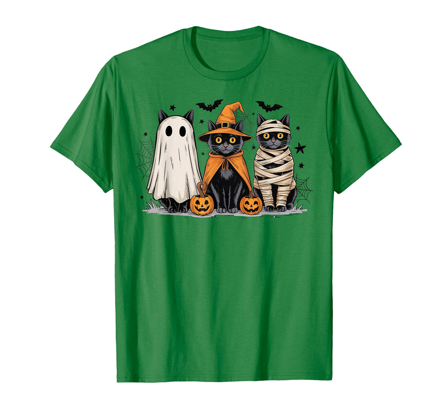 Retro Black Cat Witch Scary Halloween Pumpkin Kids Women Men T-Shirt