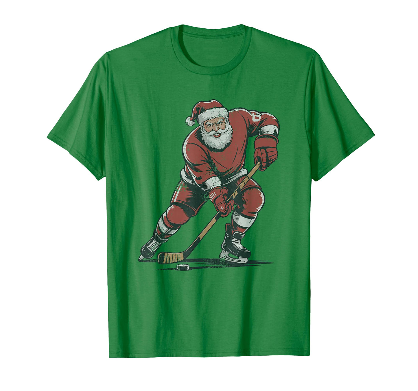 Vintage Santa Playing Hockey Retro Christmas Holiday Sports T-Shirt