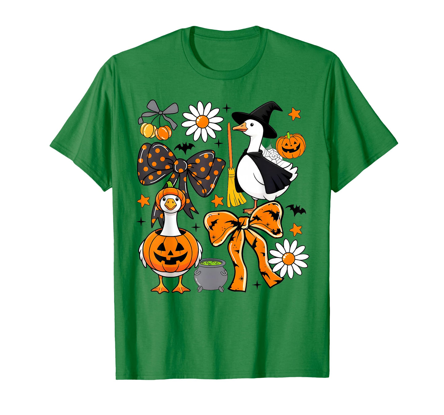 Halloween Silly Goose Witch Pumkin Coquette Bow Womens Girls T-Shirt