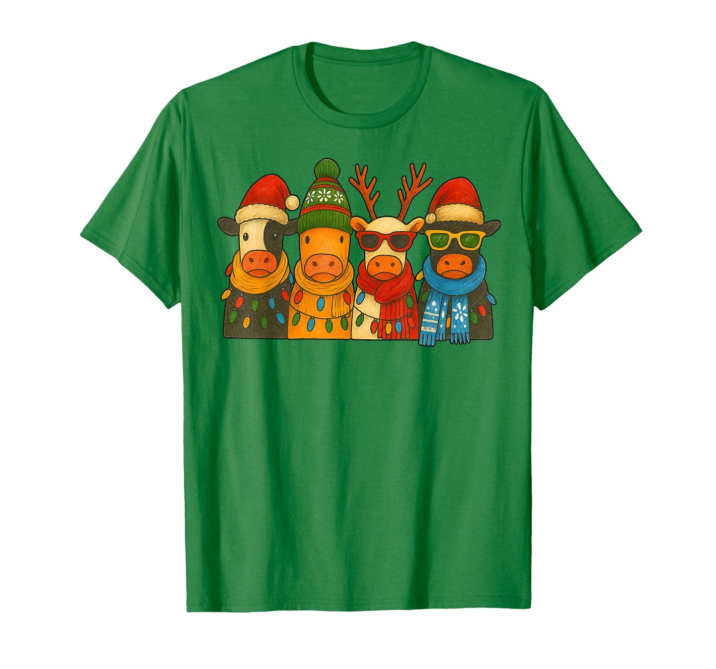 Cow Christmas Lights, Retro Western Farm Animal Design Women T-Shirt